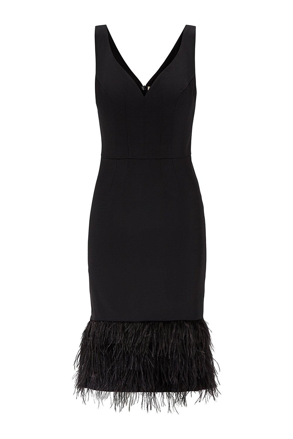 black dress feather trim