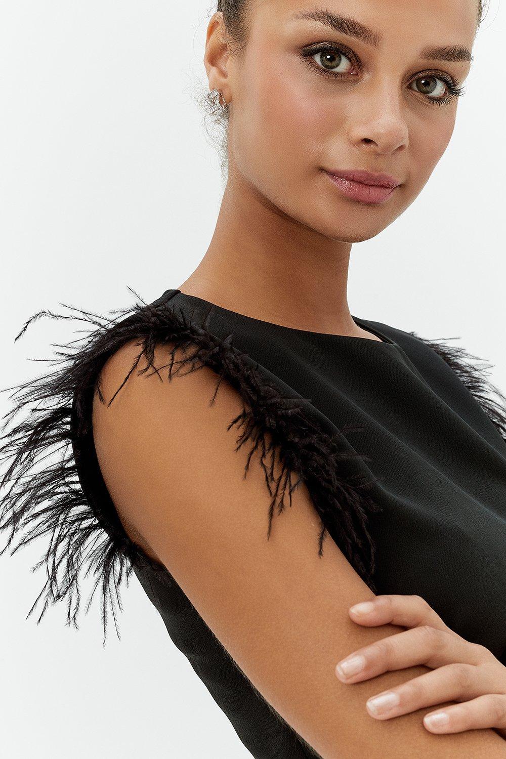 feather shoulder dress