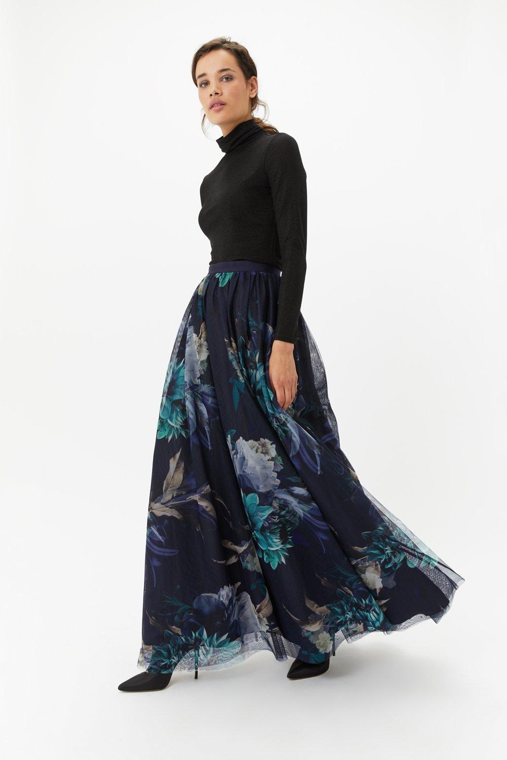 floral tulle maxi skirt