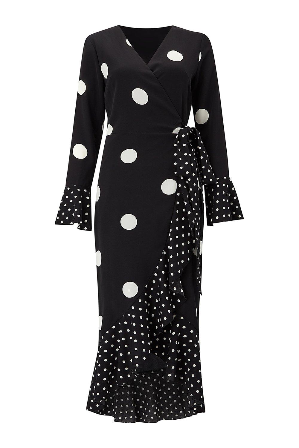 black white polka dot midi dress