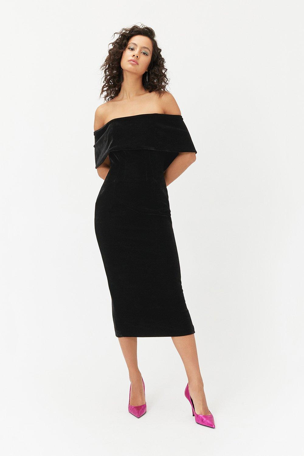 black bardot midi dress