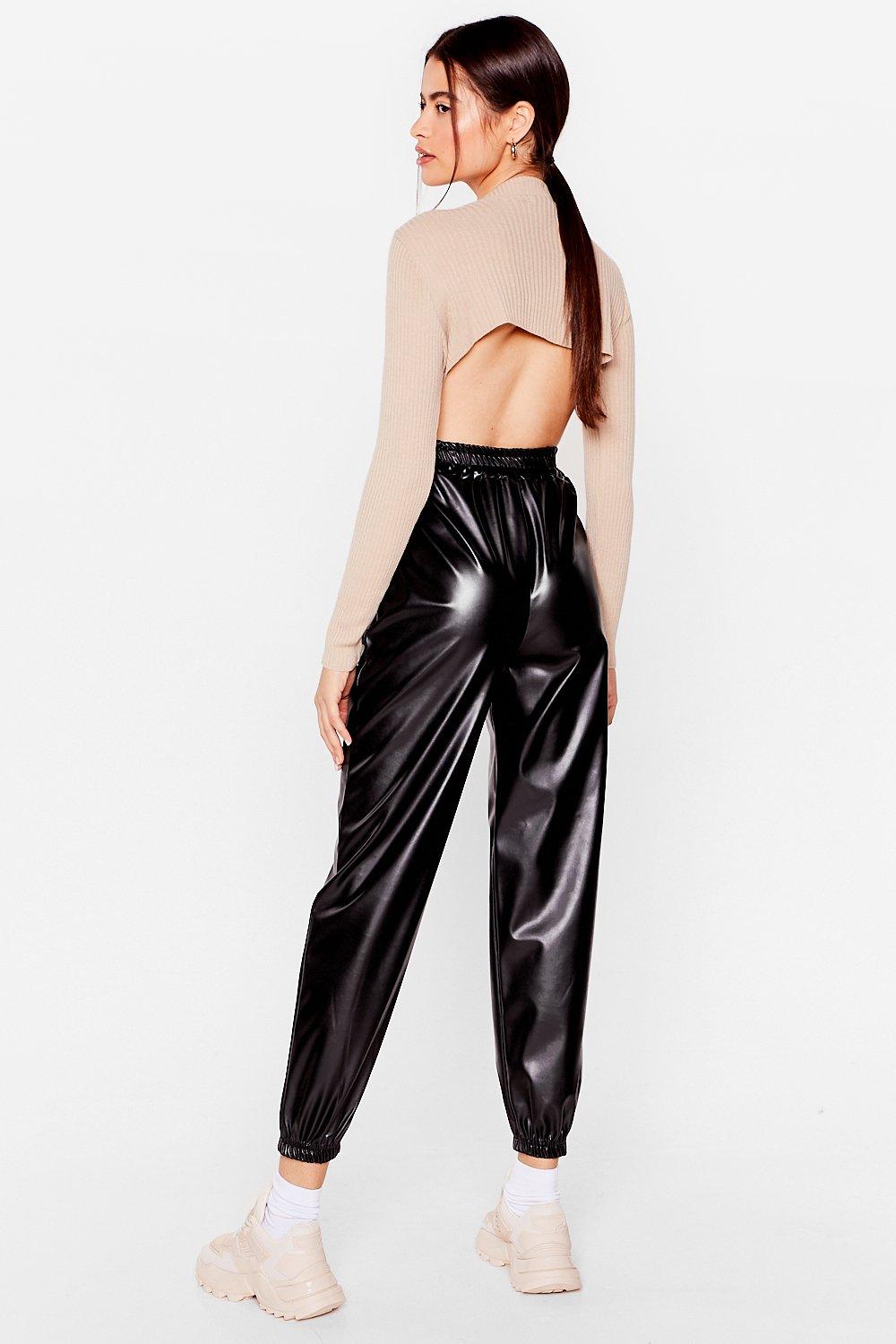 leather look jogger pants