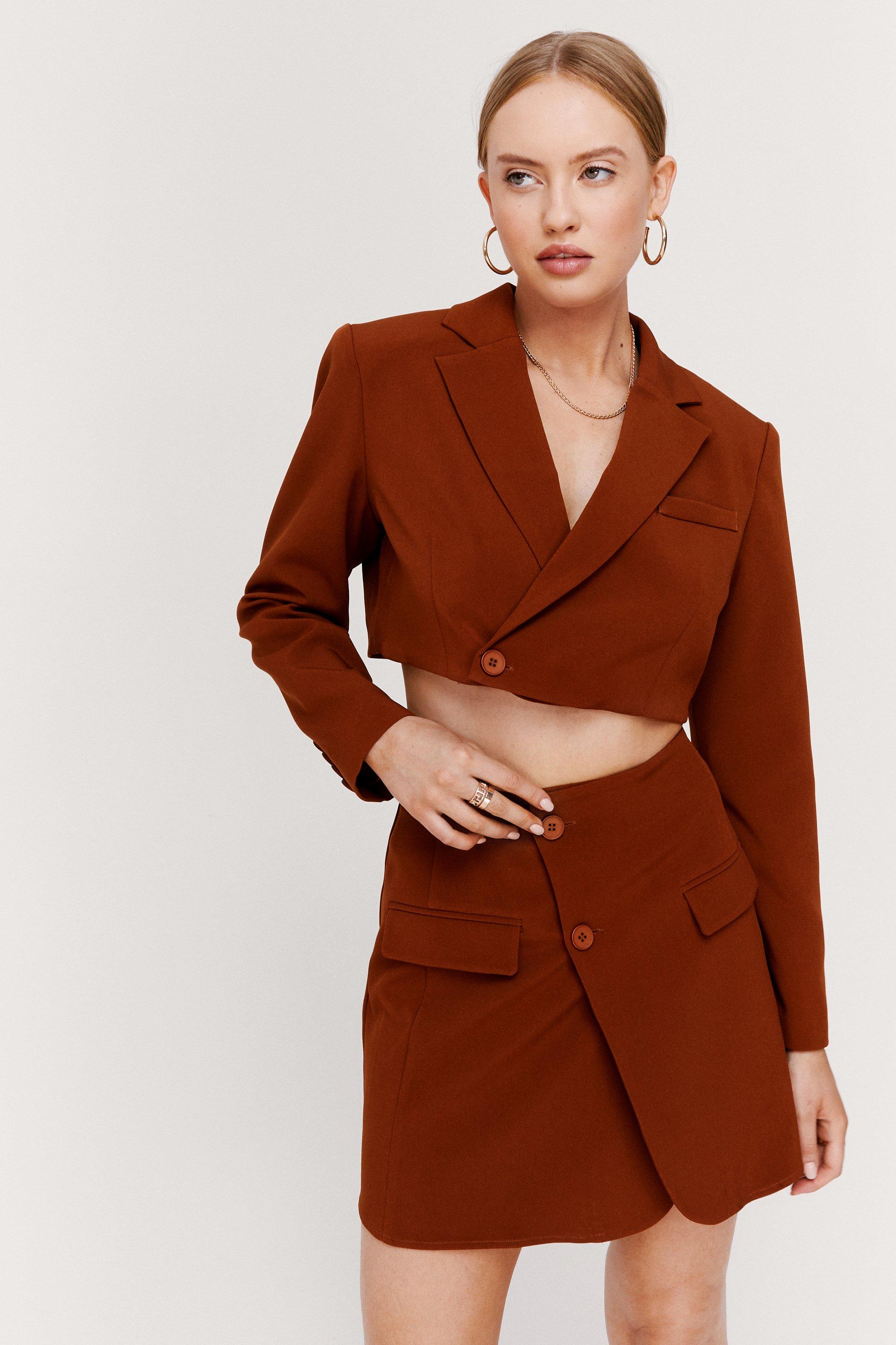 Blazer Court Cintré À Épaulettes - Marron - 34, Marron