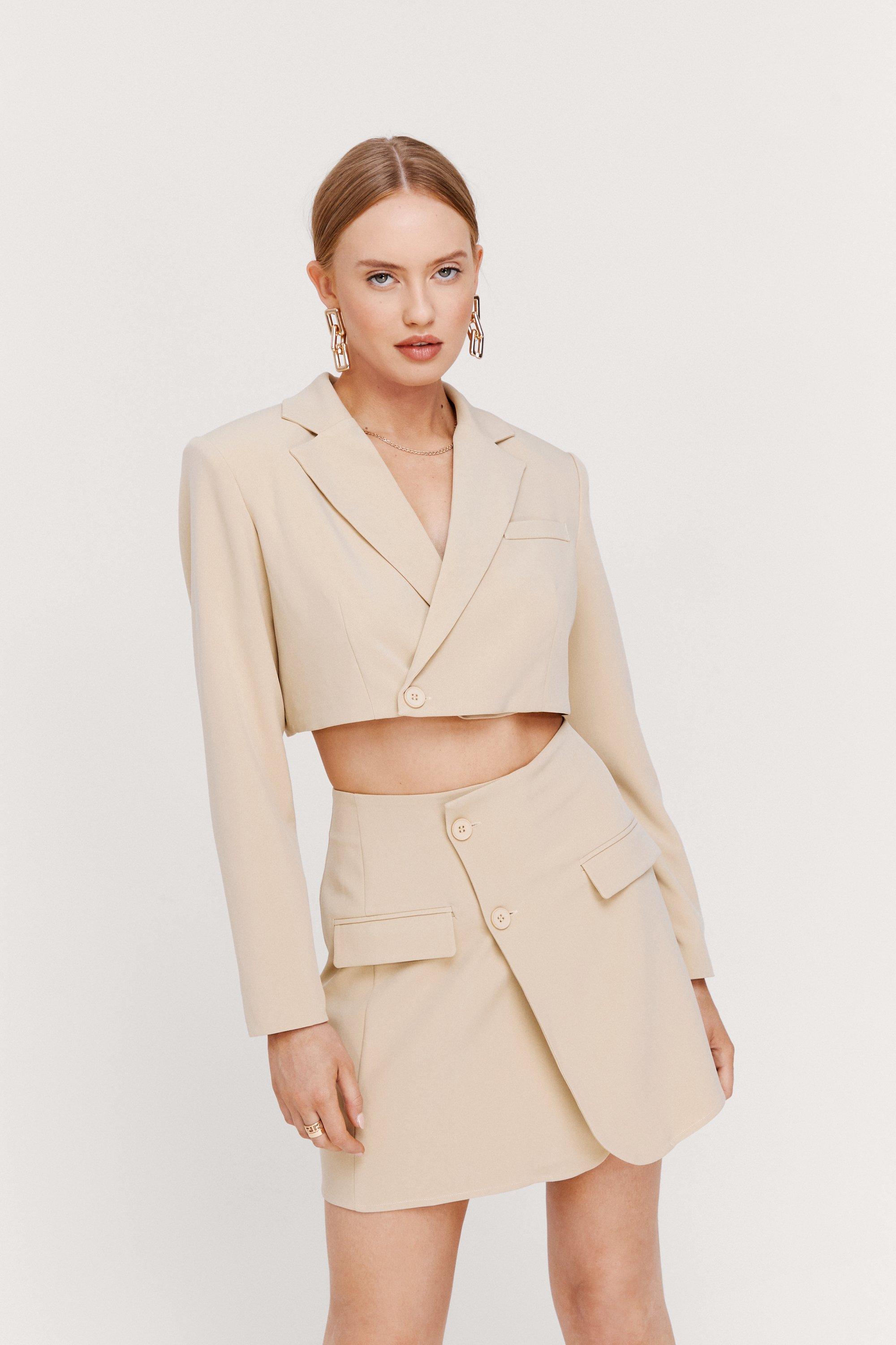 Blazer Court Cintré À Épaulettes - Beige - 42, Beige