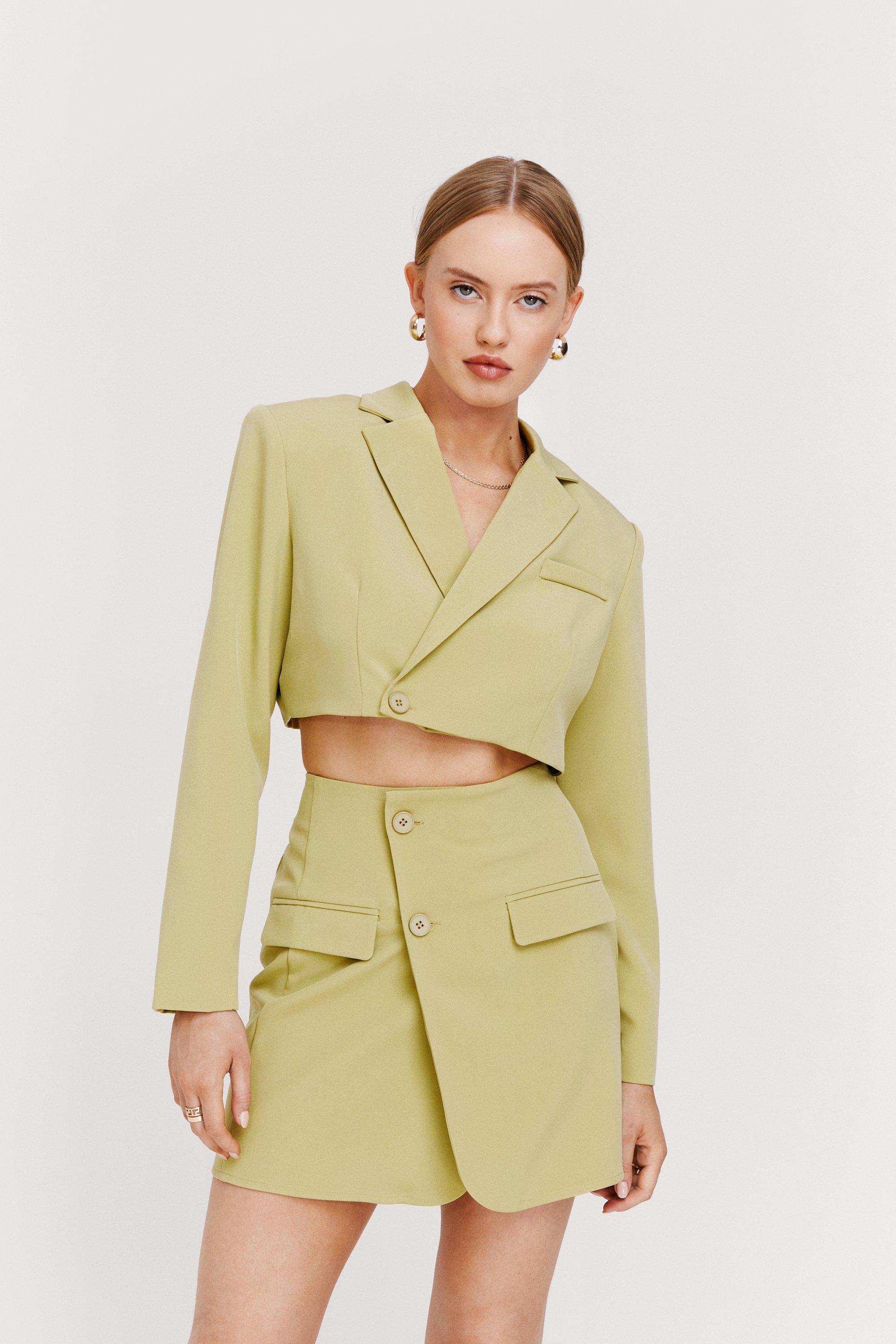 Blazer Court Cintré À Épaulettes - Vert - 36, Vert