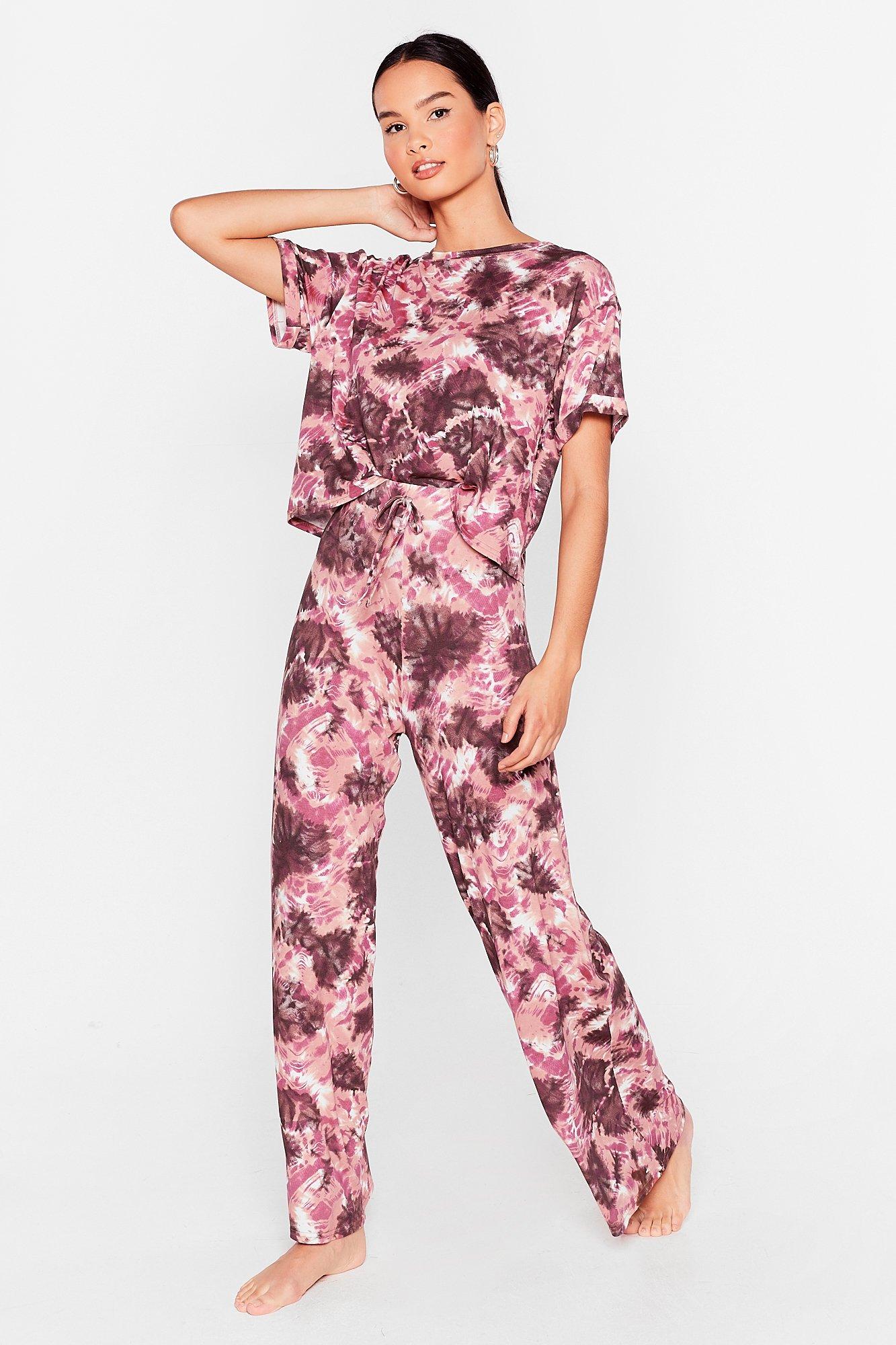 Mathea Womens Two-Piece Pajama Set Tie-Dye Printed Long Casual Set Long Sleeve Top and Pants Pajama