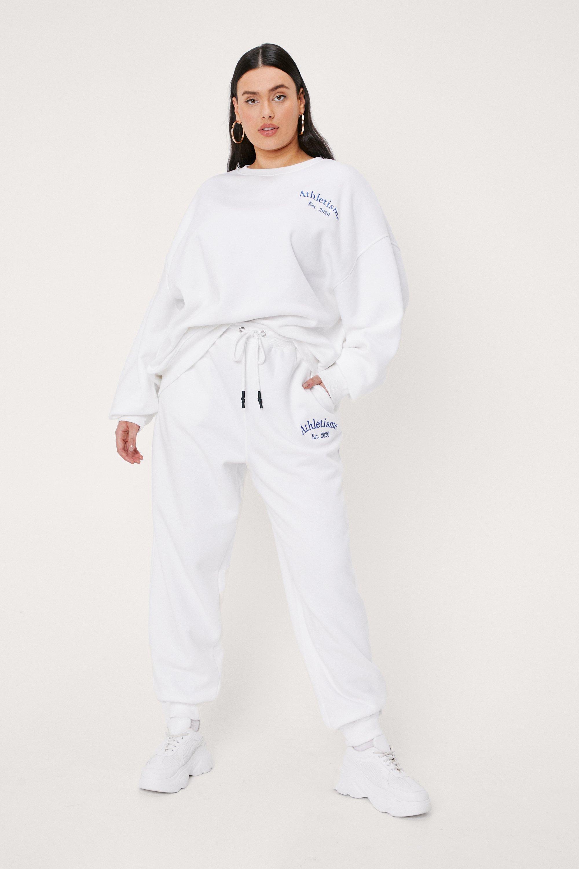 Grande Taille - Pantalon De Jogging Ample À Broderie Athlétisme - Blanc - 56, Blanc