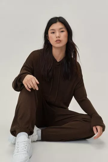 Knitted Slouchy Hoodie and Sweatpants Set