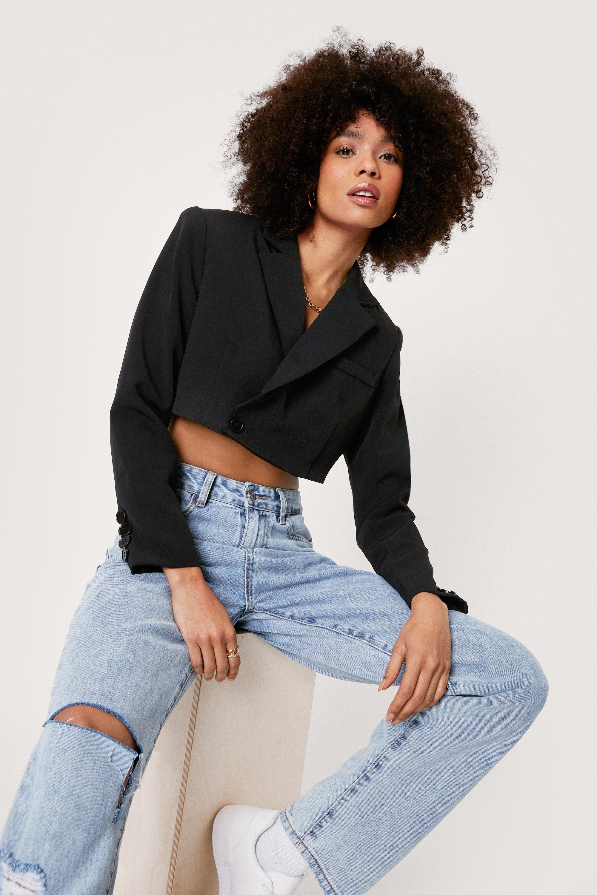 Blazer Boyfriend Court À Revers En Pointe - Noir - 44, Noir