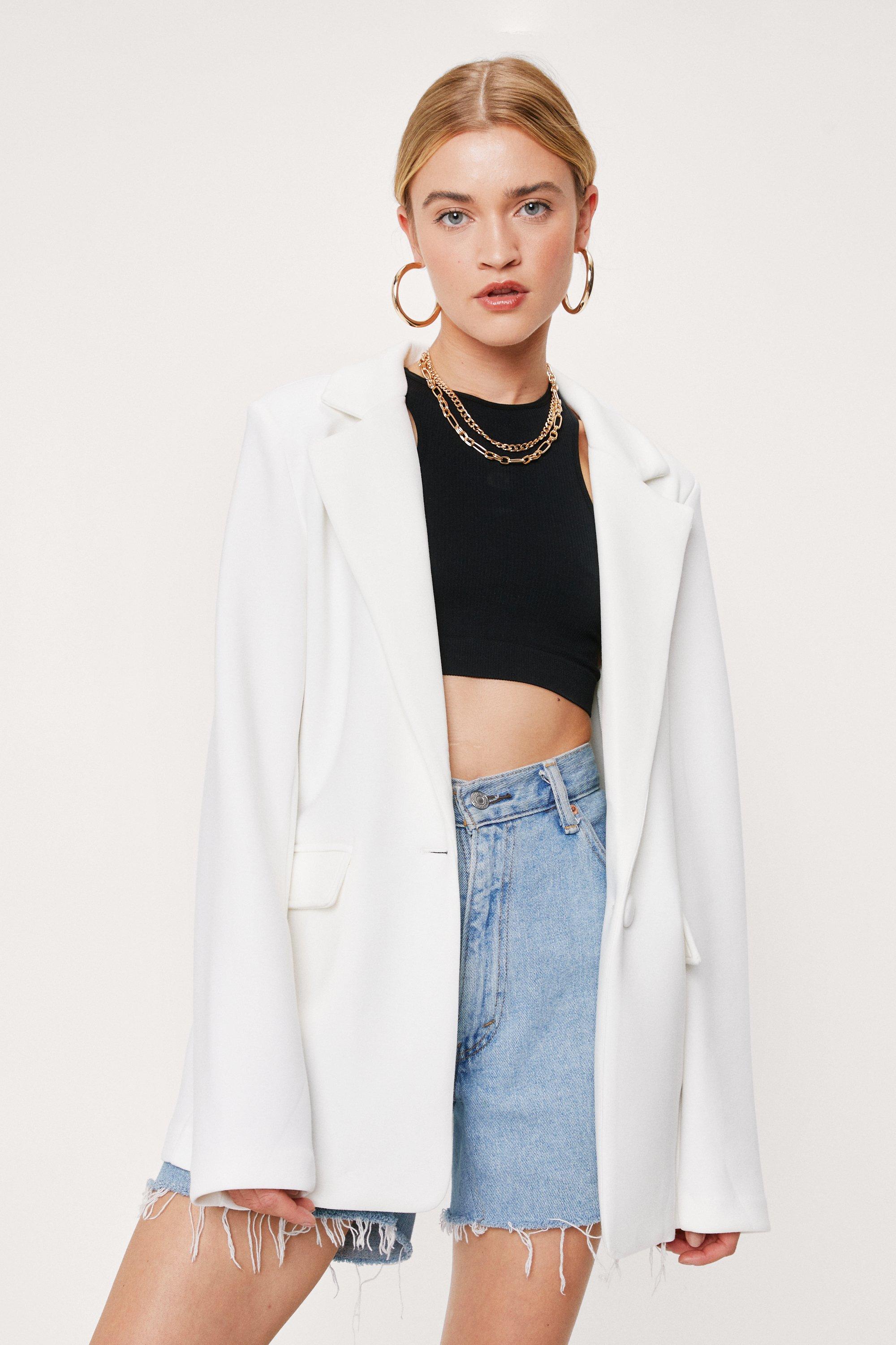 Neoprene Tailored Oversized Front Pocket Blazer - Blanc - 12, Blanc
