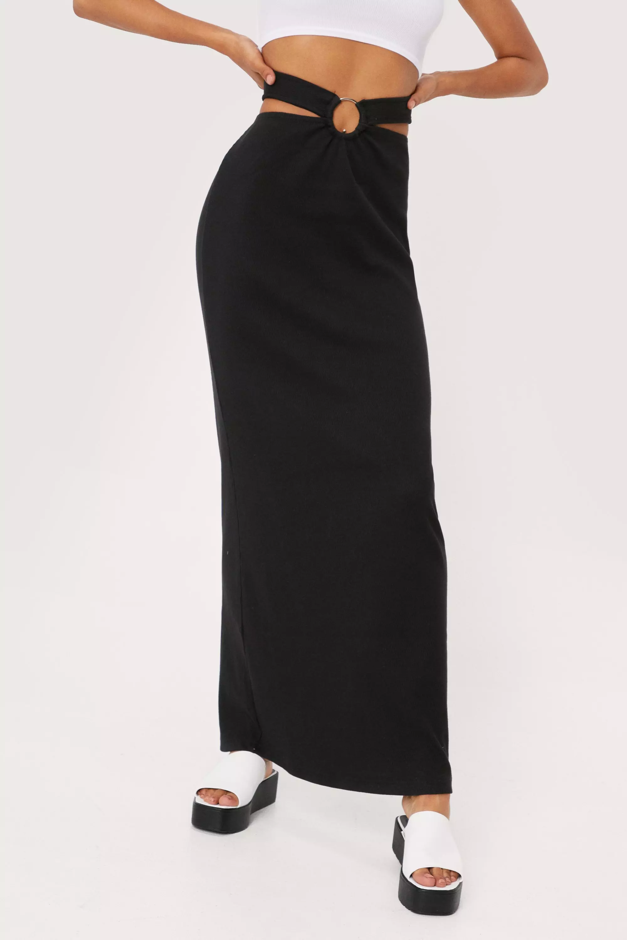 Ribbed O Ring Detail Cut Out Maxi Skirt Nasty Gal