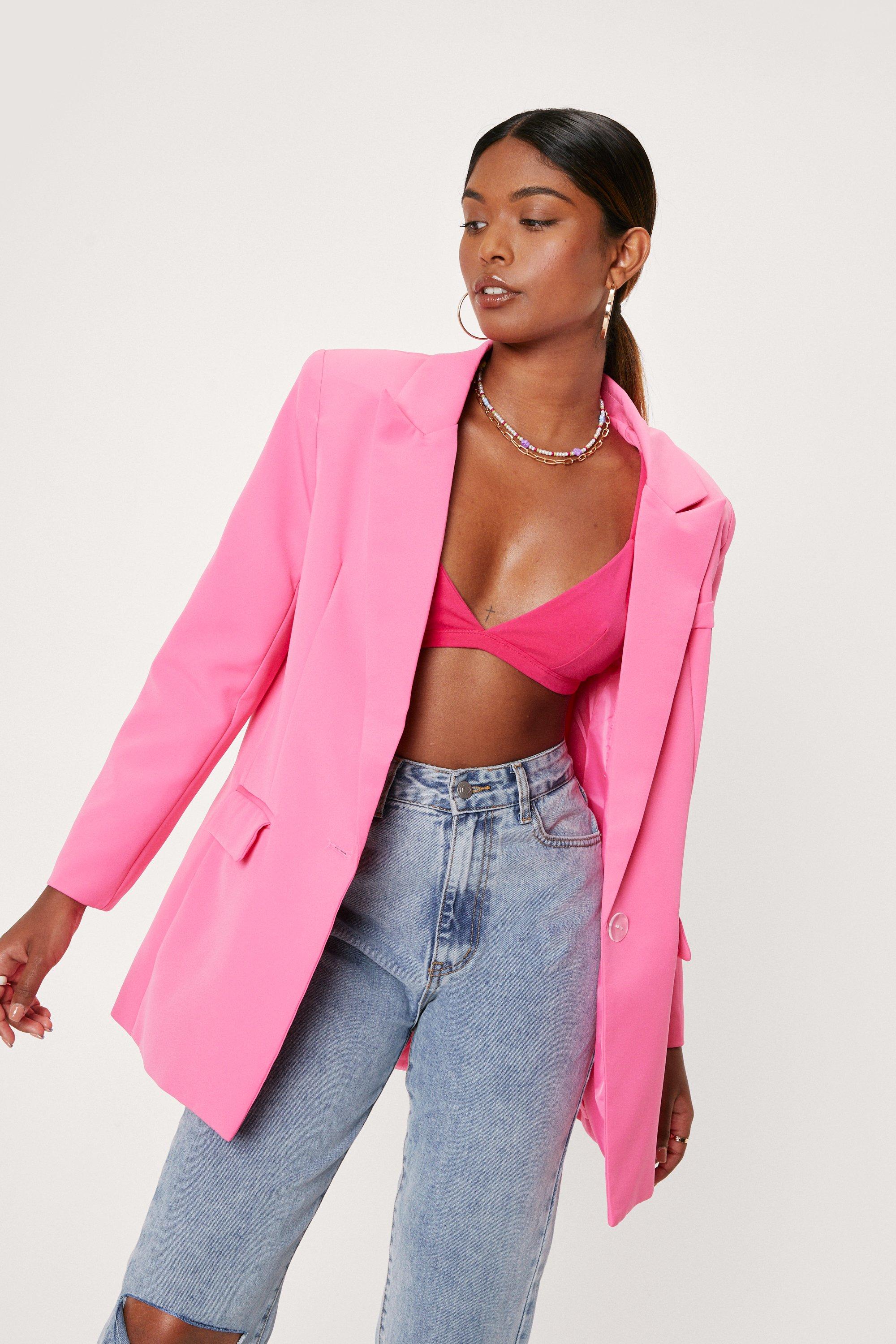 Blazer Oversize À Épaulettes Et Poches - Rose - L, Rose
