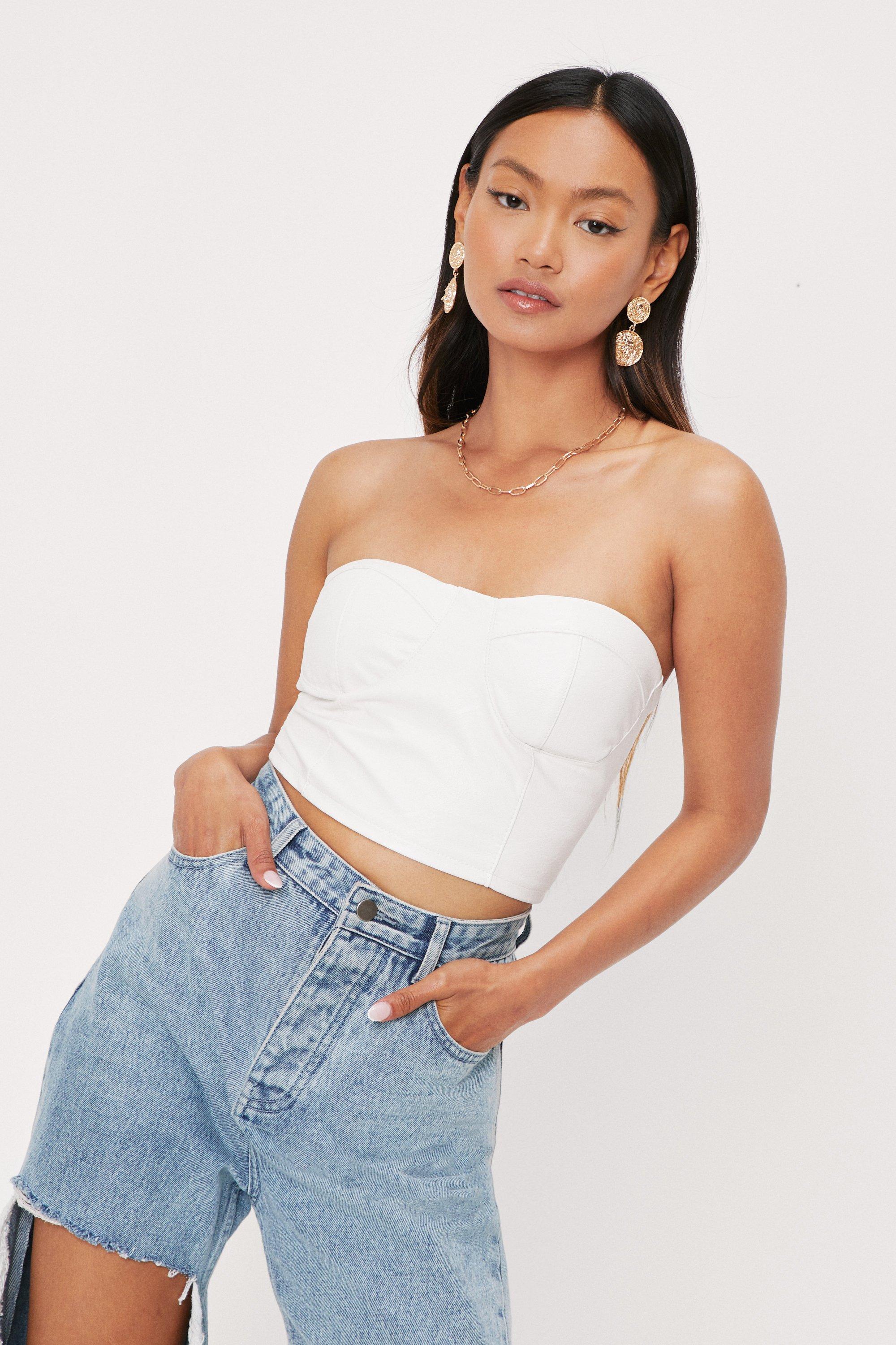 Petite - Haut Bustier En Similicuir À Bonnets Formés - Blanc - L, Blanc