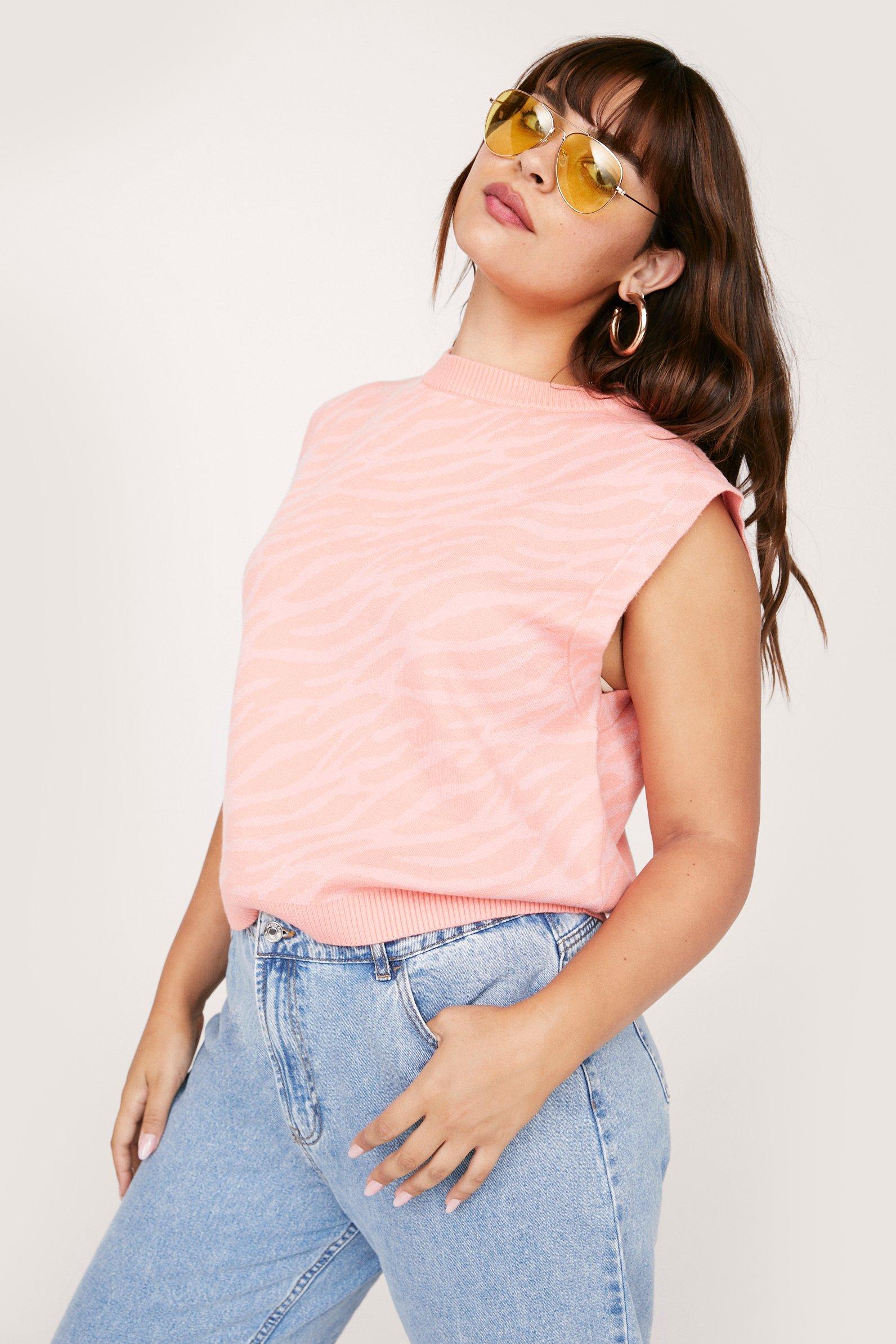 Grande Taille - Pull Ample Sans Manches À Imprimé Zèbre - Rose - 14/16, Rose