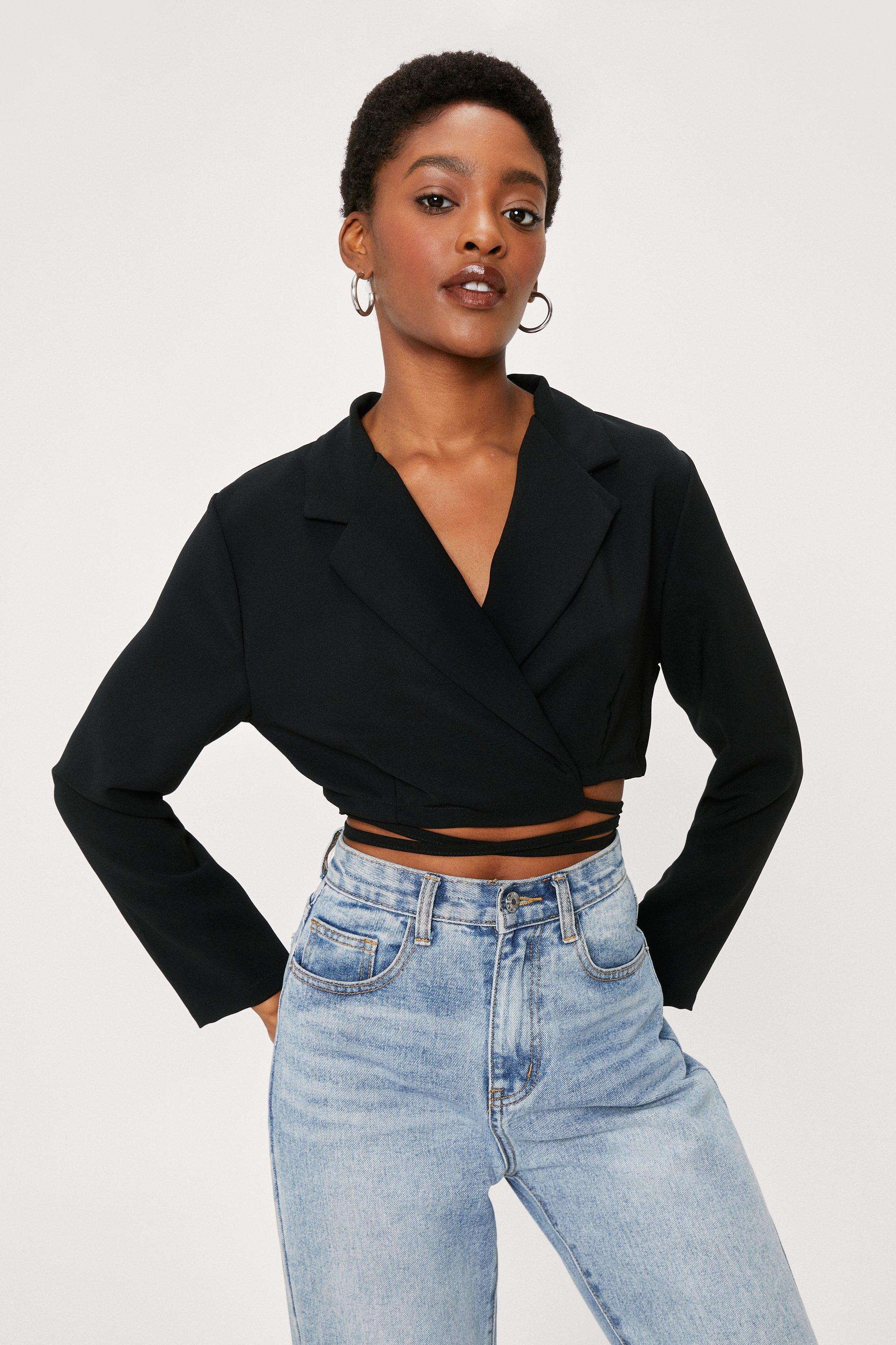 Blazer Ample À Coupe Courte Et Lanières À Nouer - Noir - M, Noir
