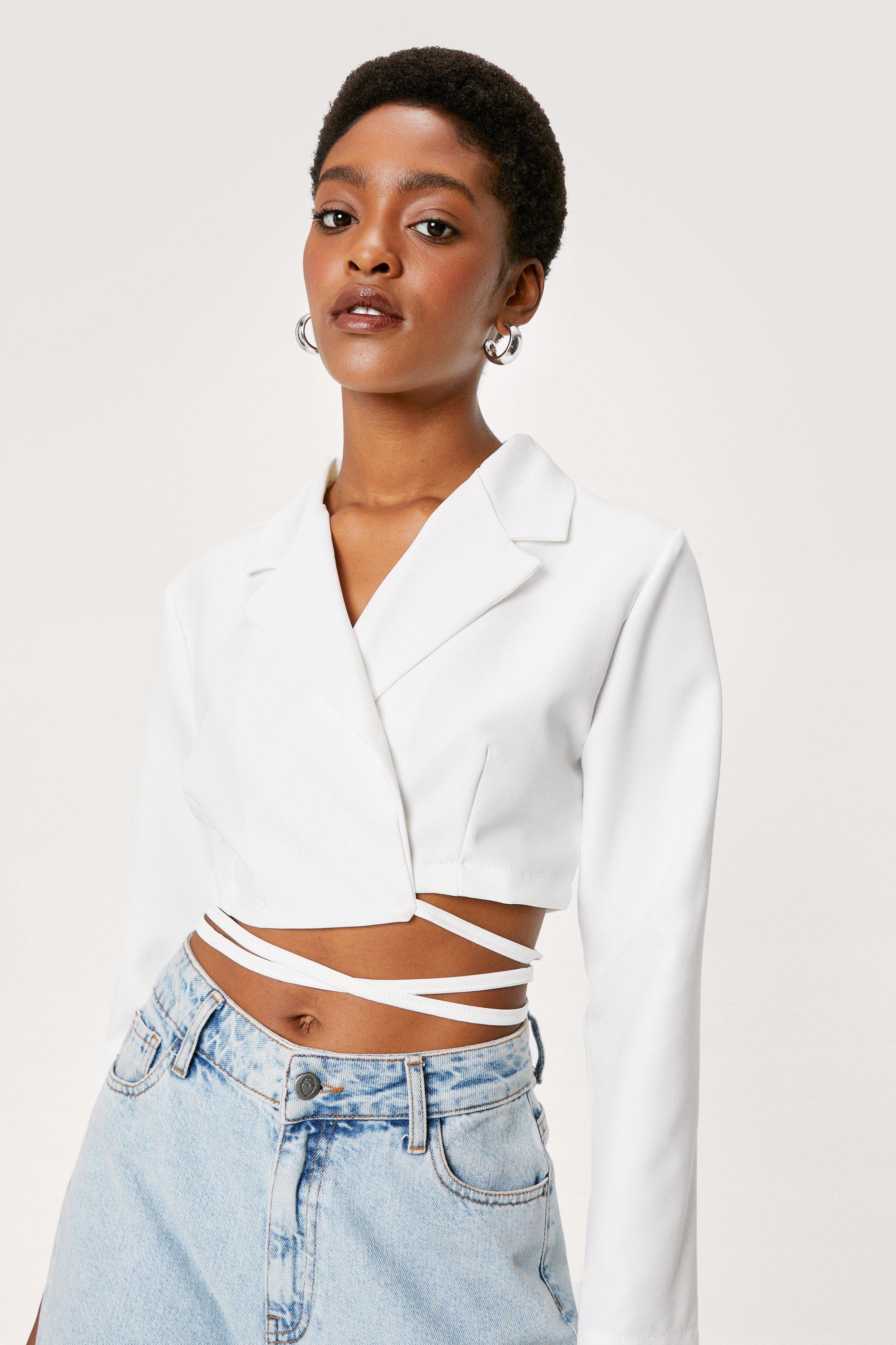 Blazer Ample À Coupe Courte Et Lanières À Nouer - Blanc - L, Blanc