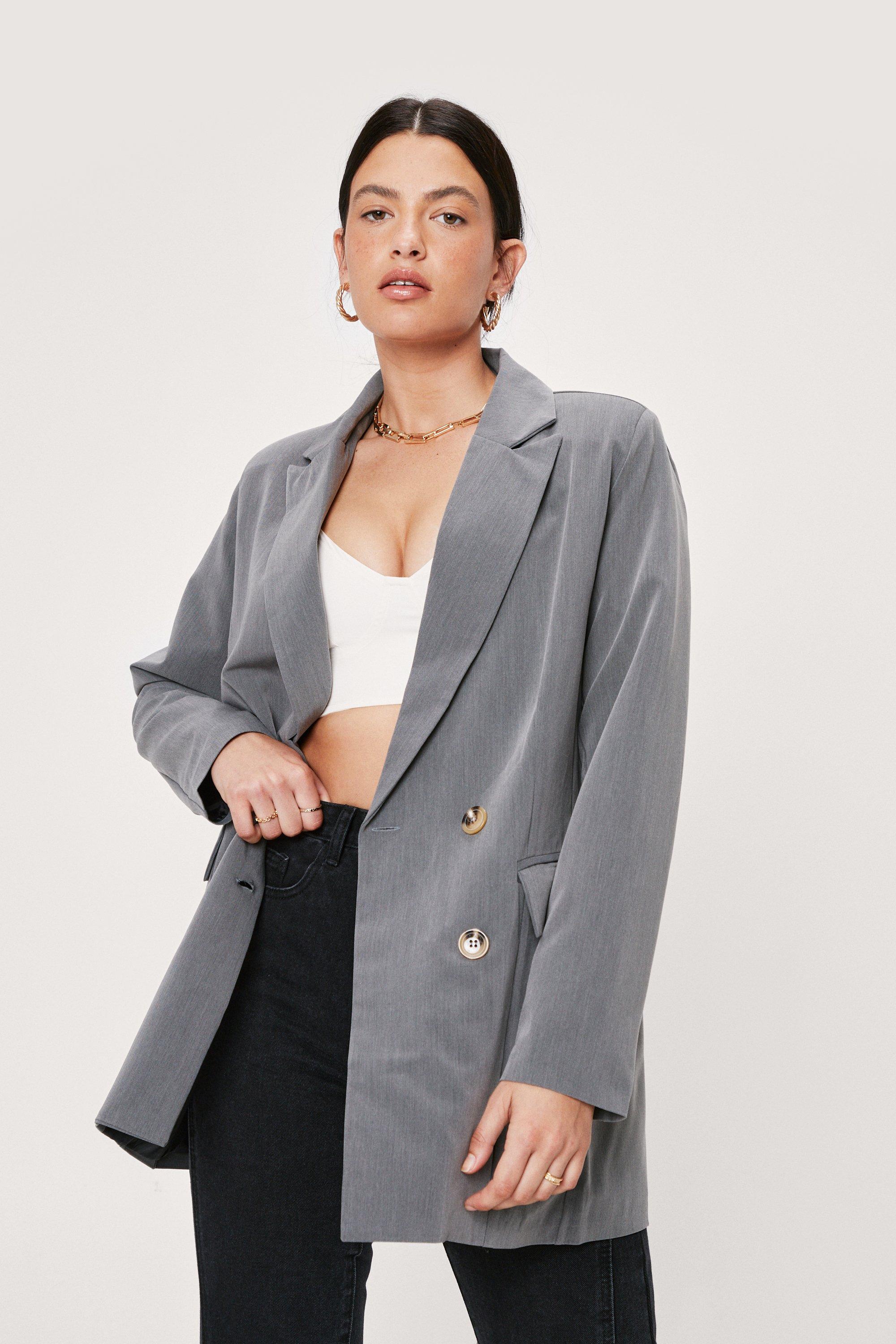 Blazer Oversize À Épaulettes Et Boutons Contrastants - Gris - L, Gris