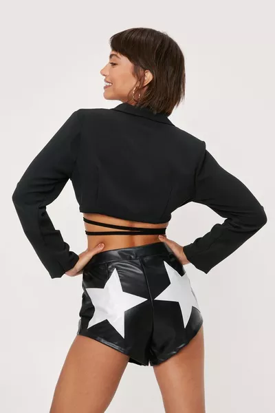 Contrast Star Faux Leather Hot Pants Shorts