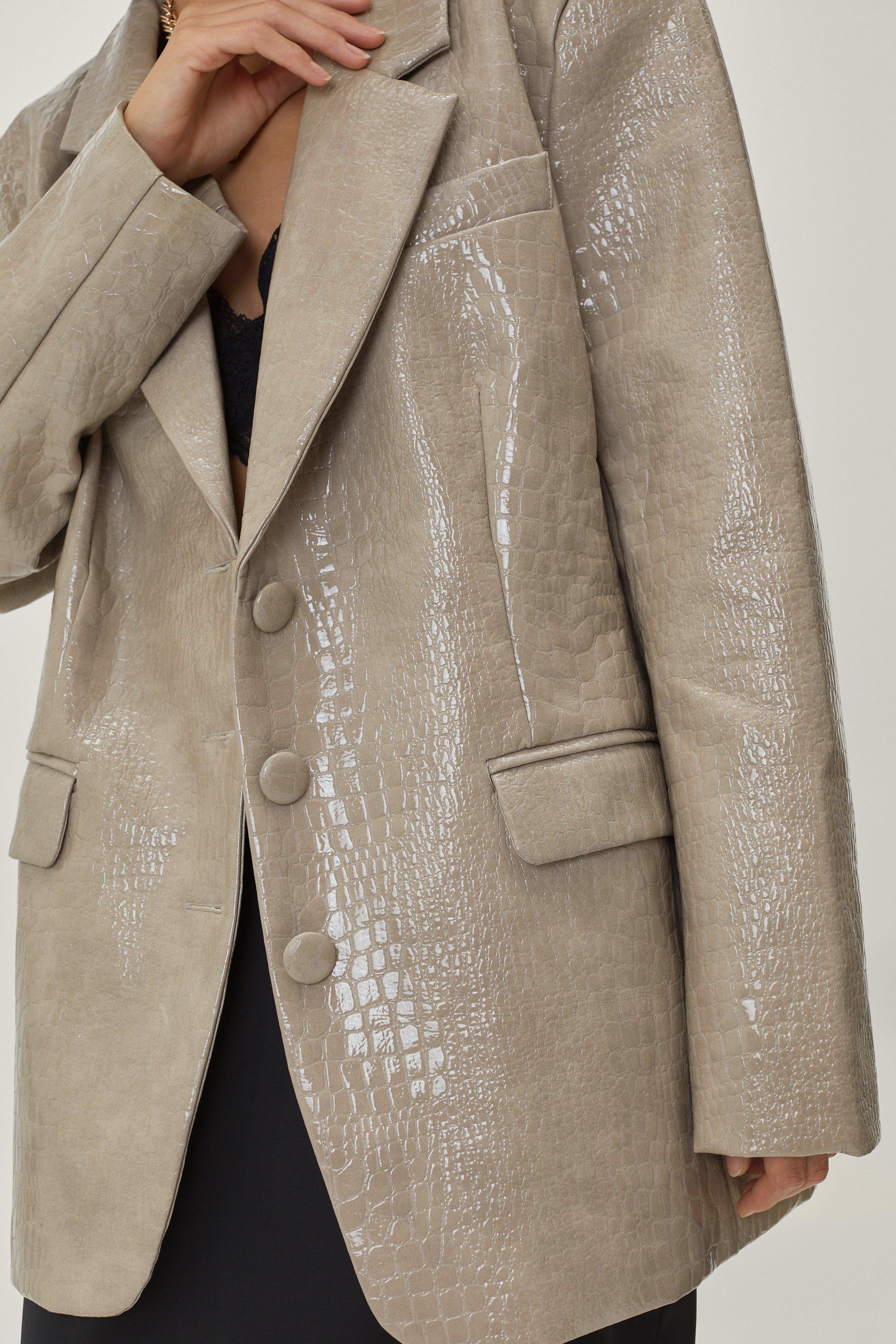 Blazer Oversize En Similicuir Effet Croco - Beige - 38, Beige