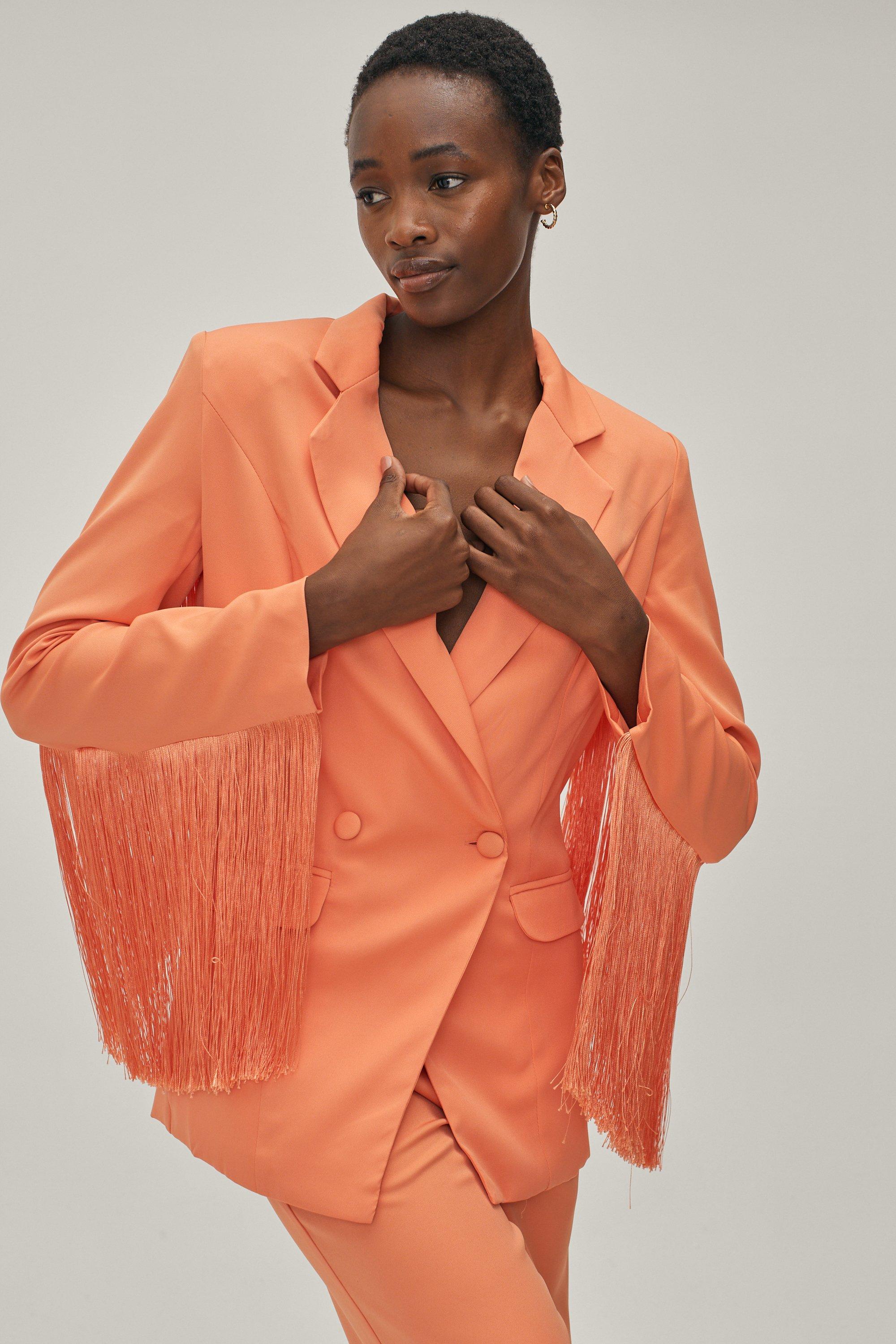 Fringe Detail Tailored Longline Blazer - Rouge - 6, Rouge