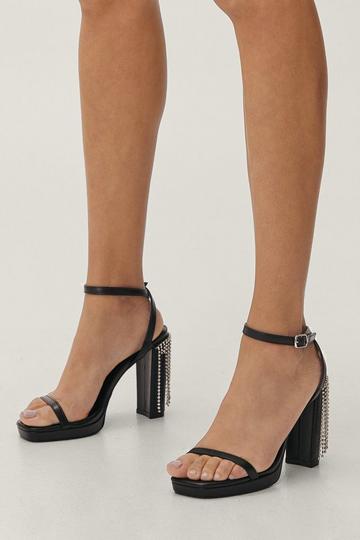 Faux Leather Strappy Diamante Fringe Heels