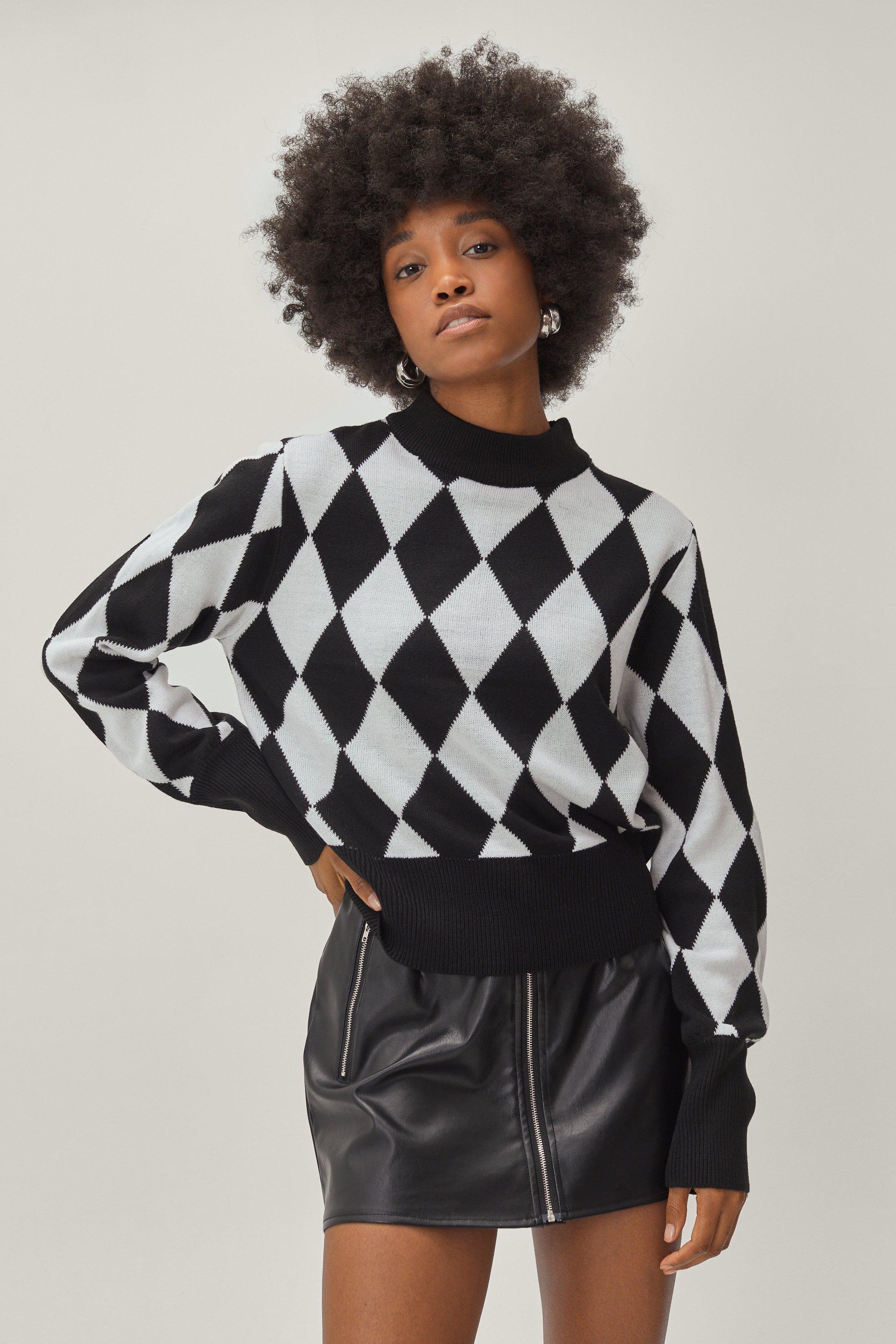 Petite Pull À Col Roulé Imprimé Arlequin - Noir - Xs, Noir