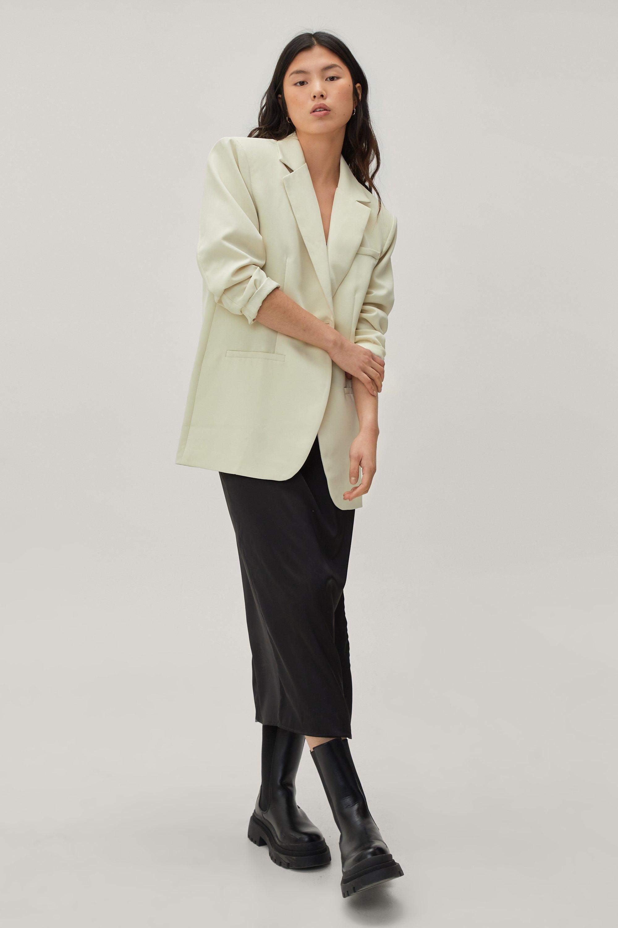 Blazer De Costume Oversize À Épaulettes - Blanc - 36, Blanc
