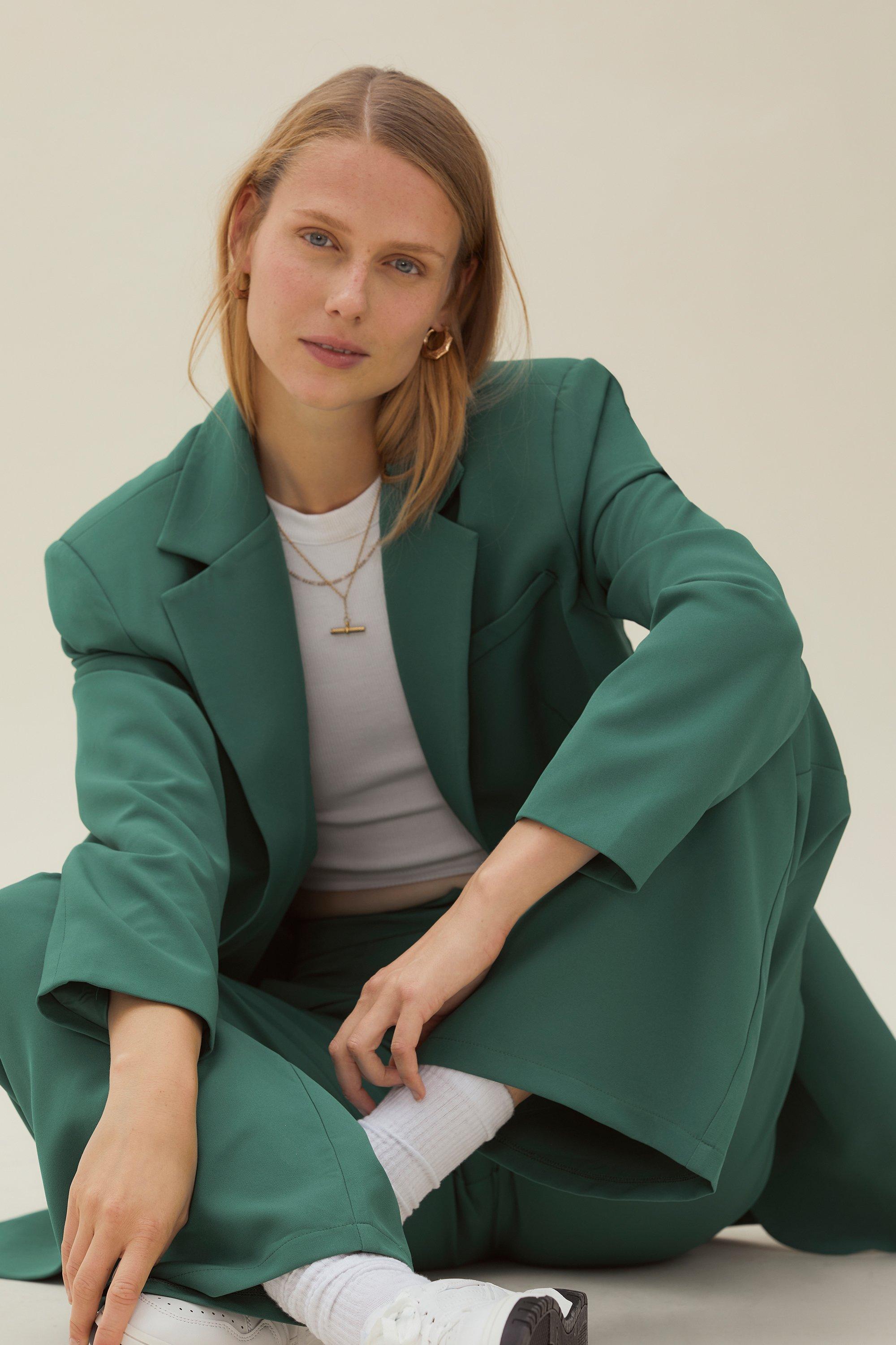 Blazer De Costume Oversize À Épaulettes - Vert - 36, Vert