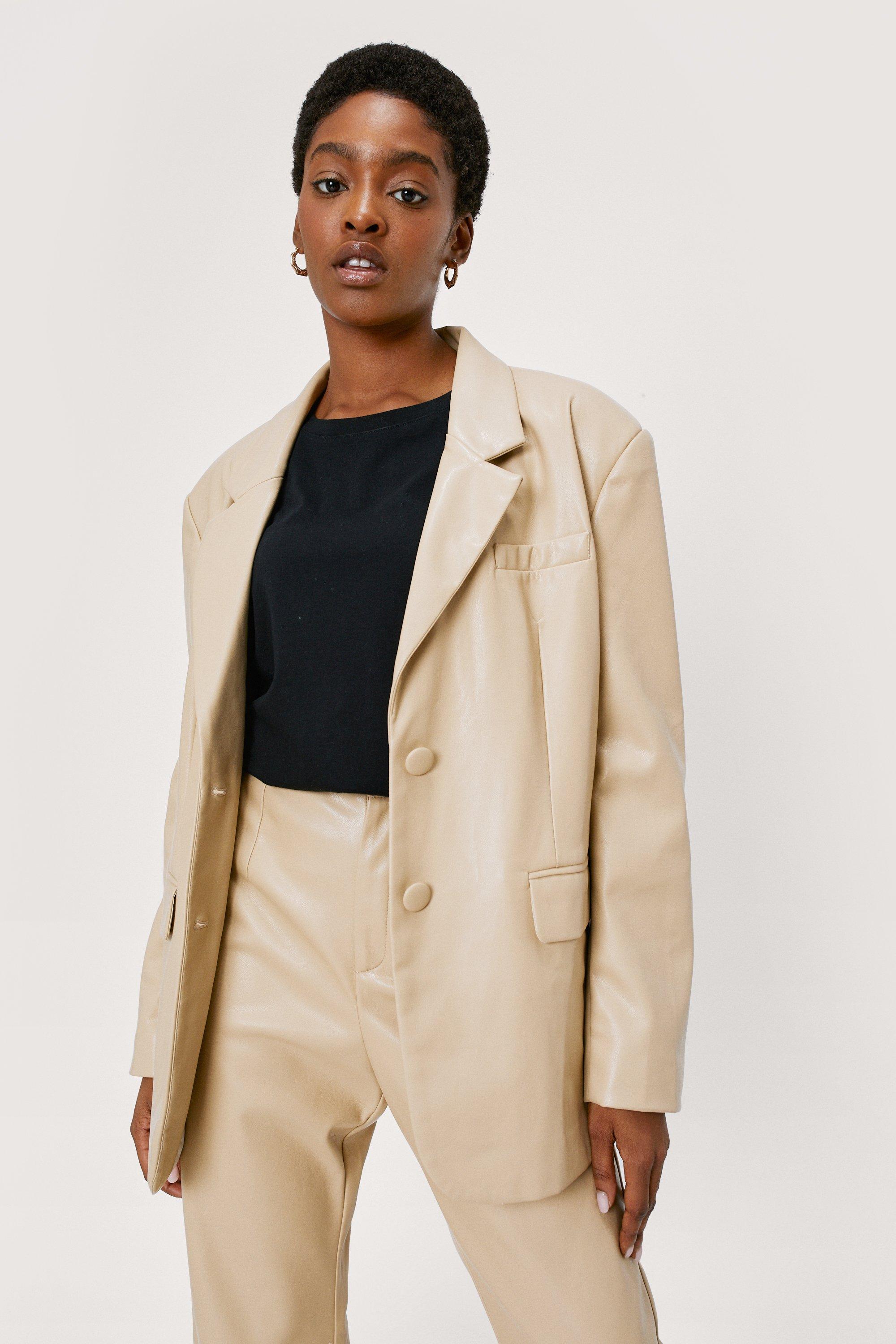 Blazer De Tailleur Oversize En Similicuir - Jaune - 42, Jaune