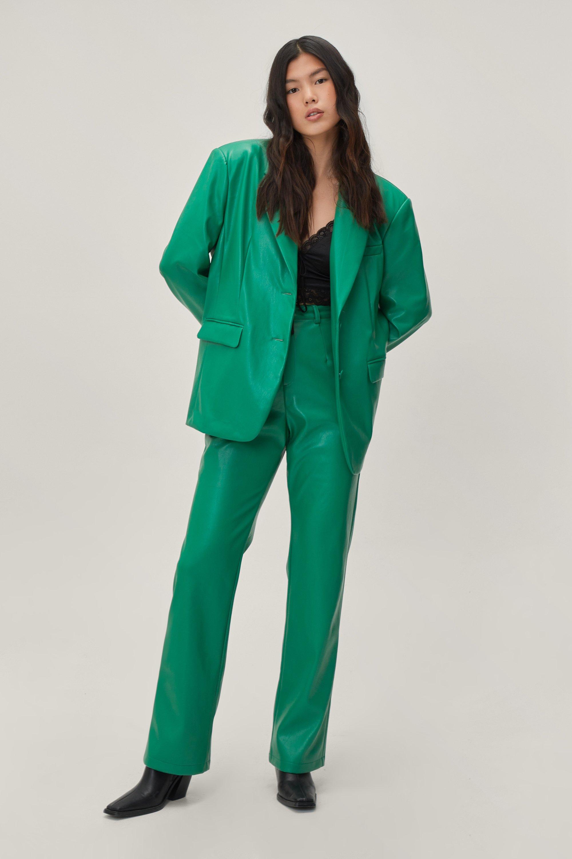 Blazer De Tailleur Oversize En Similicuir - Vert - 40, Vert