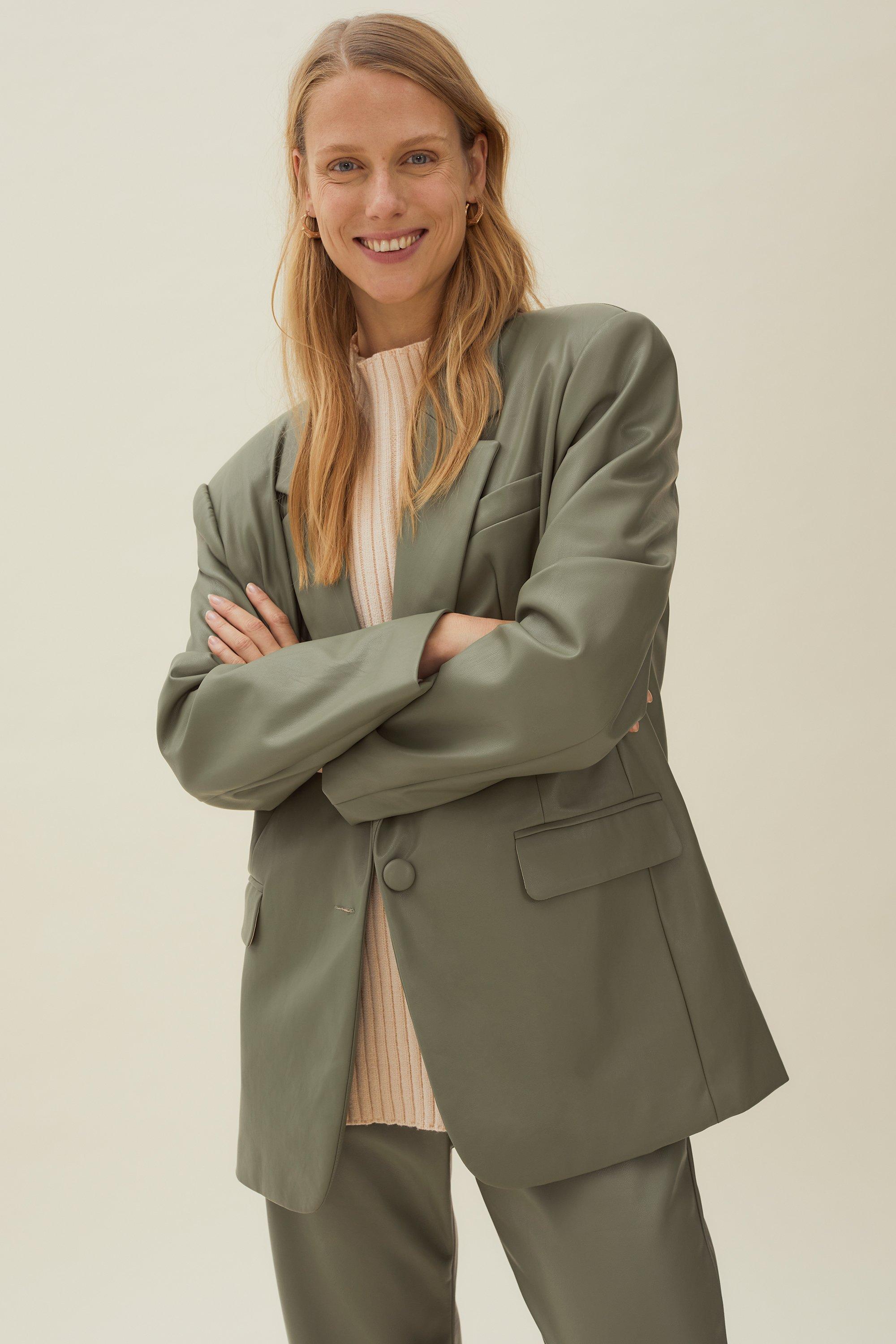 Blazer De Tailleur Oversize En Similicuir - Vert - 34, Vert