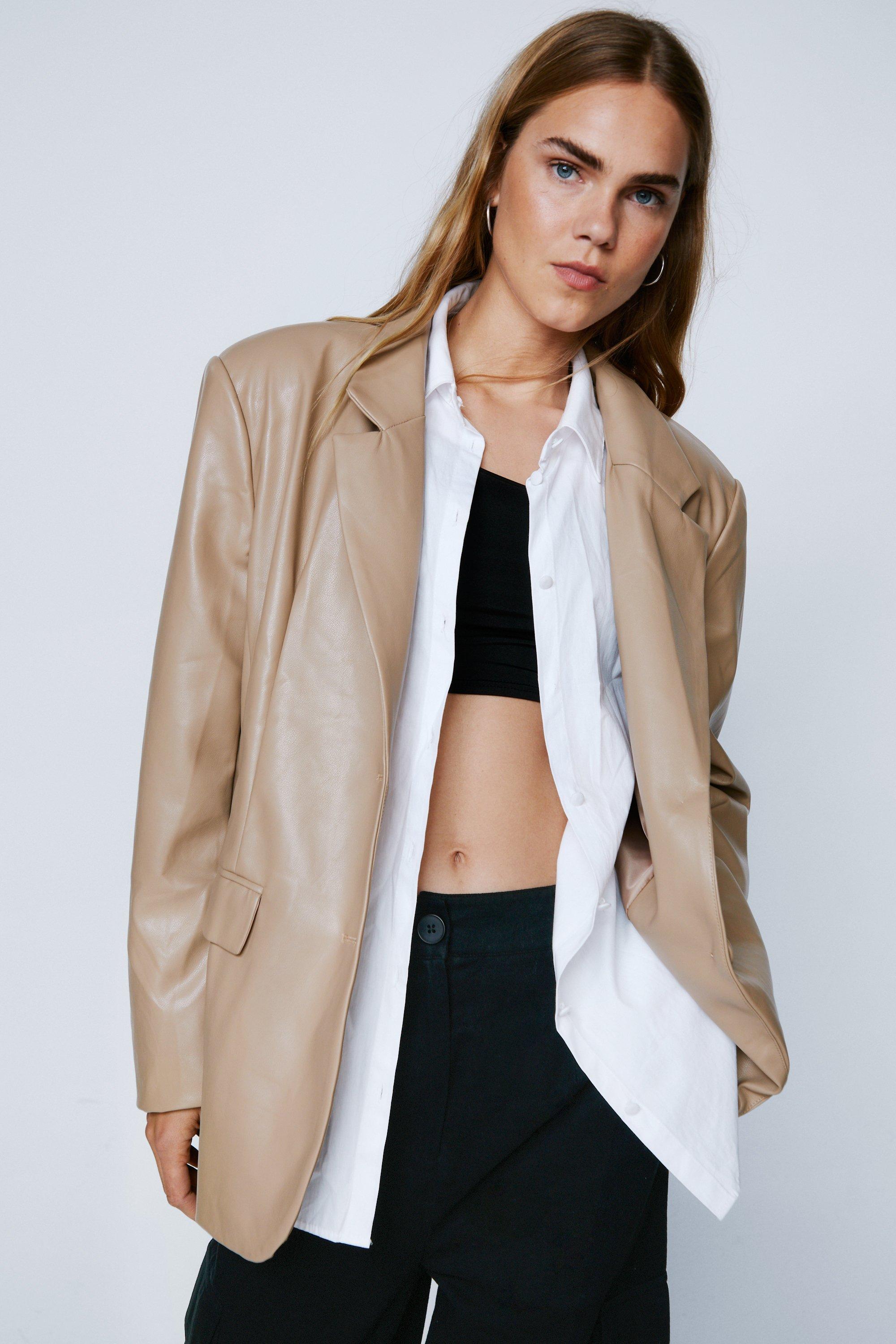 Blazer De Tailleur Oversize En Similicuir - Beige - 34, Beige