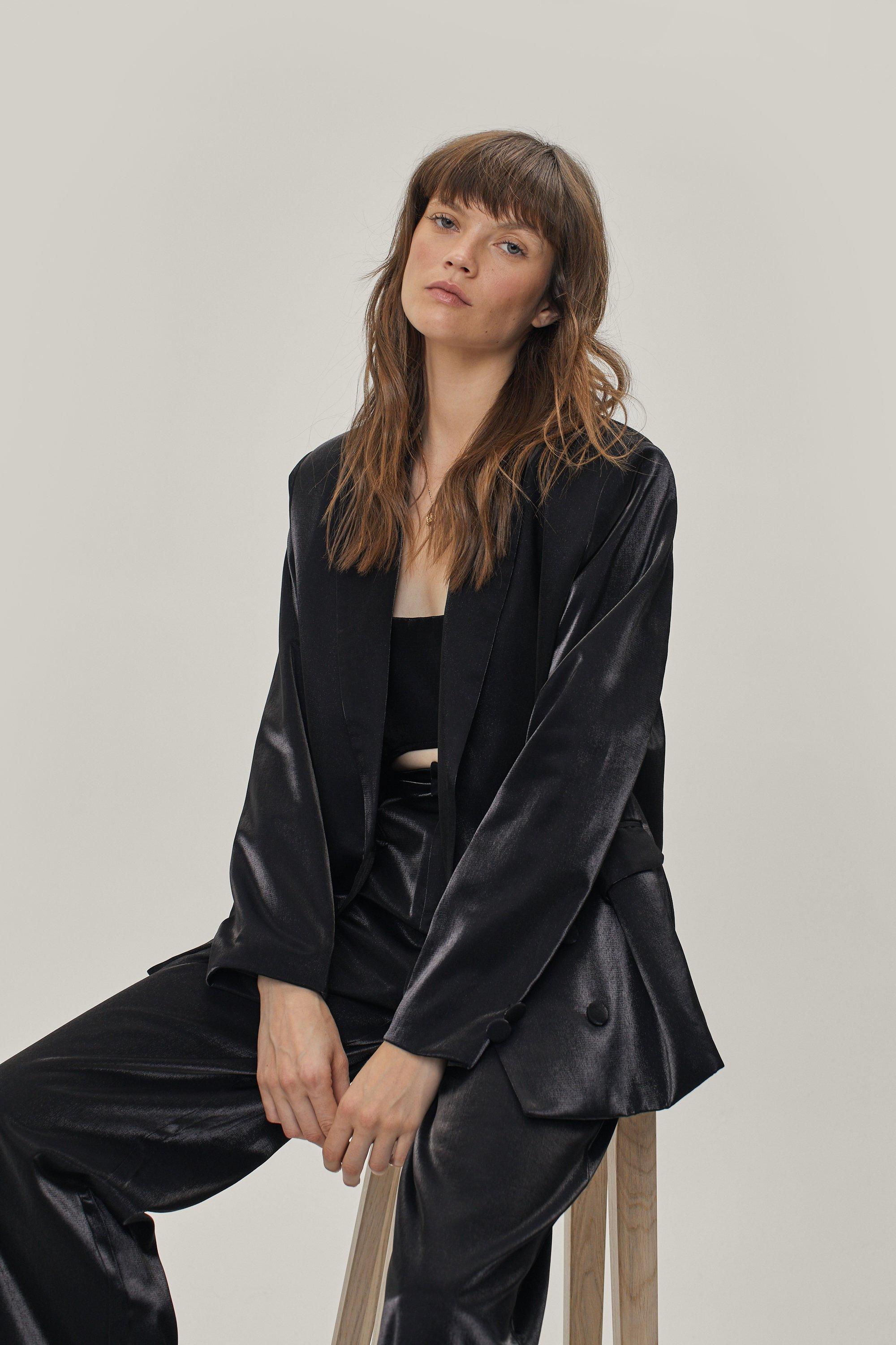Blazer Cintré En Tissu Effet Brillant - Noir - 40, Noir