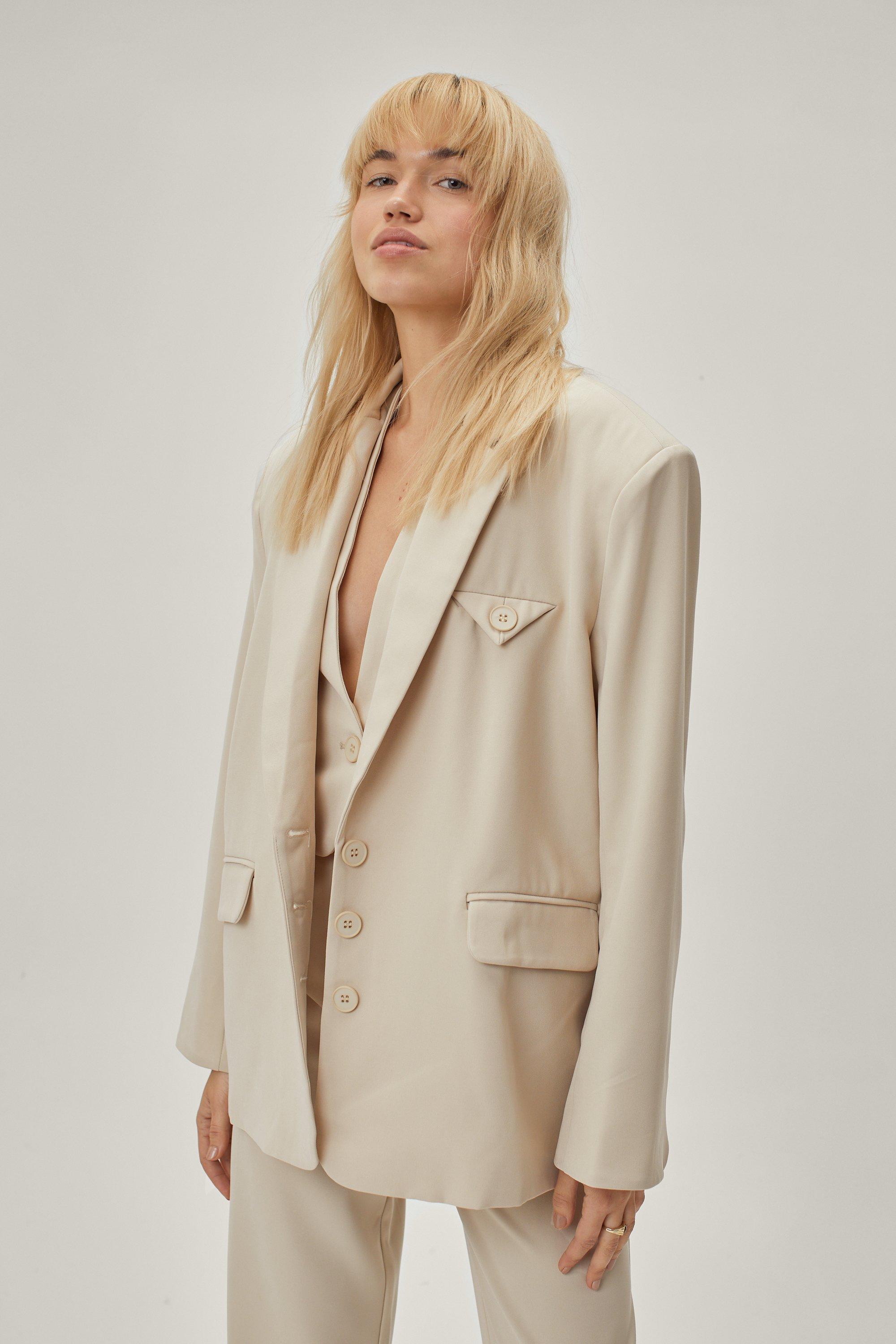 Premium - Blazer De Costume Sans Manches À Décolleté Plongeant - Beige - 34, Beige
