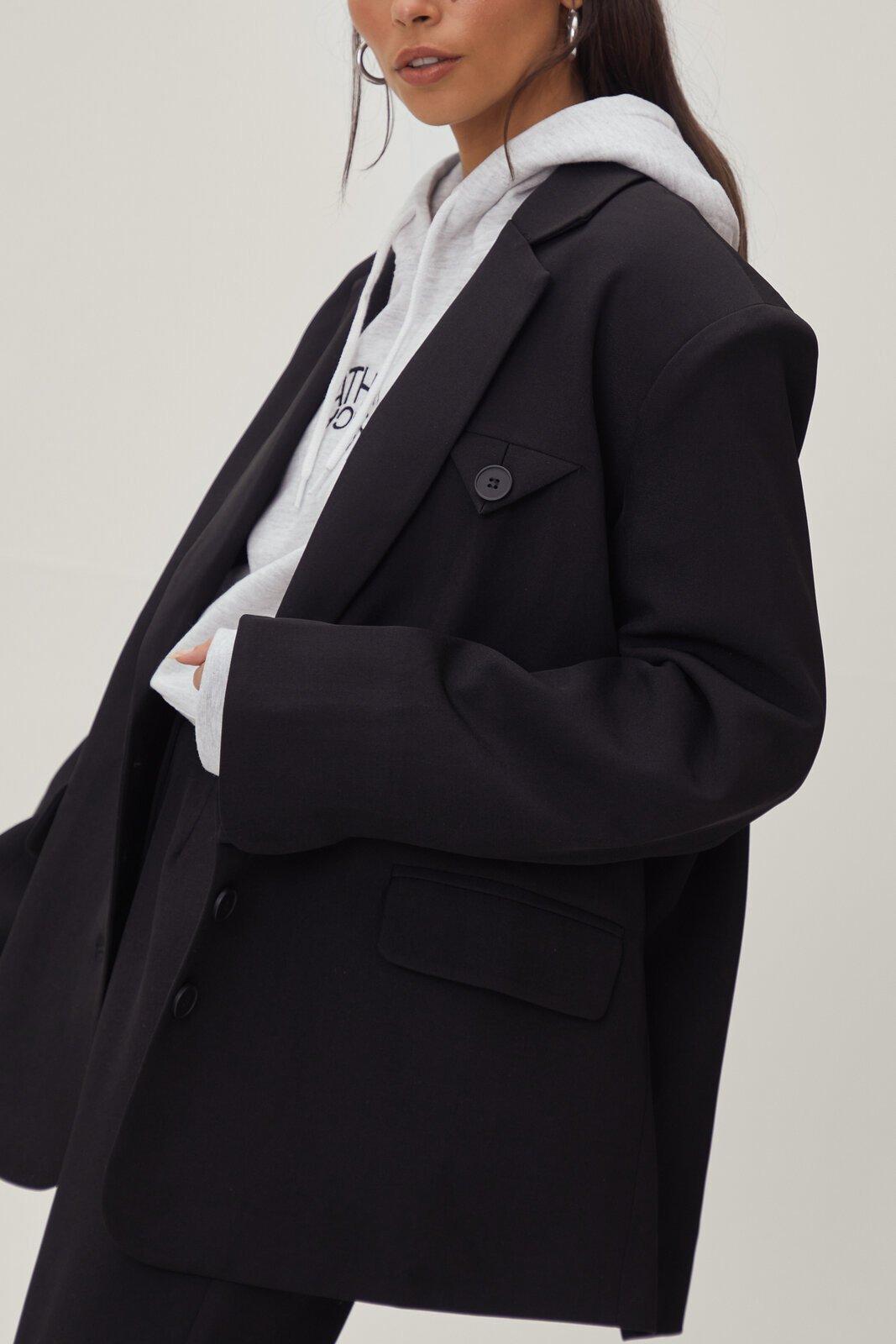 Premium - Blazer De Costume Oversize À Épaulettes Et Poches - Noir - 34, Noir