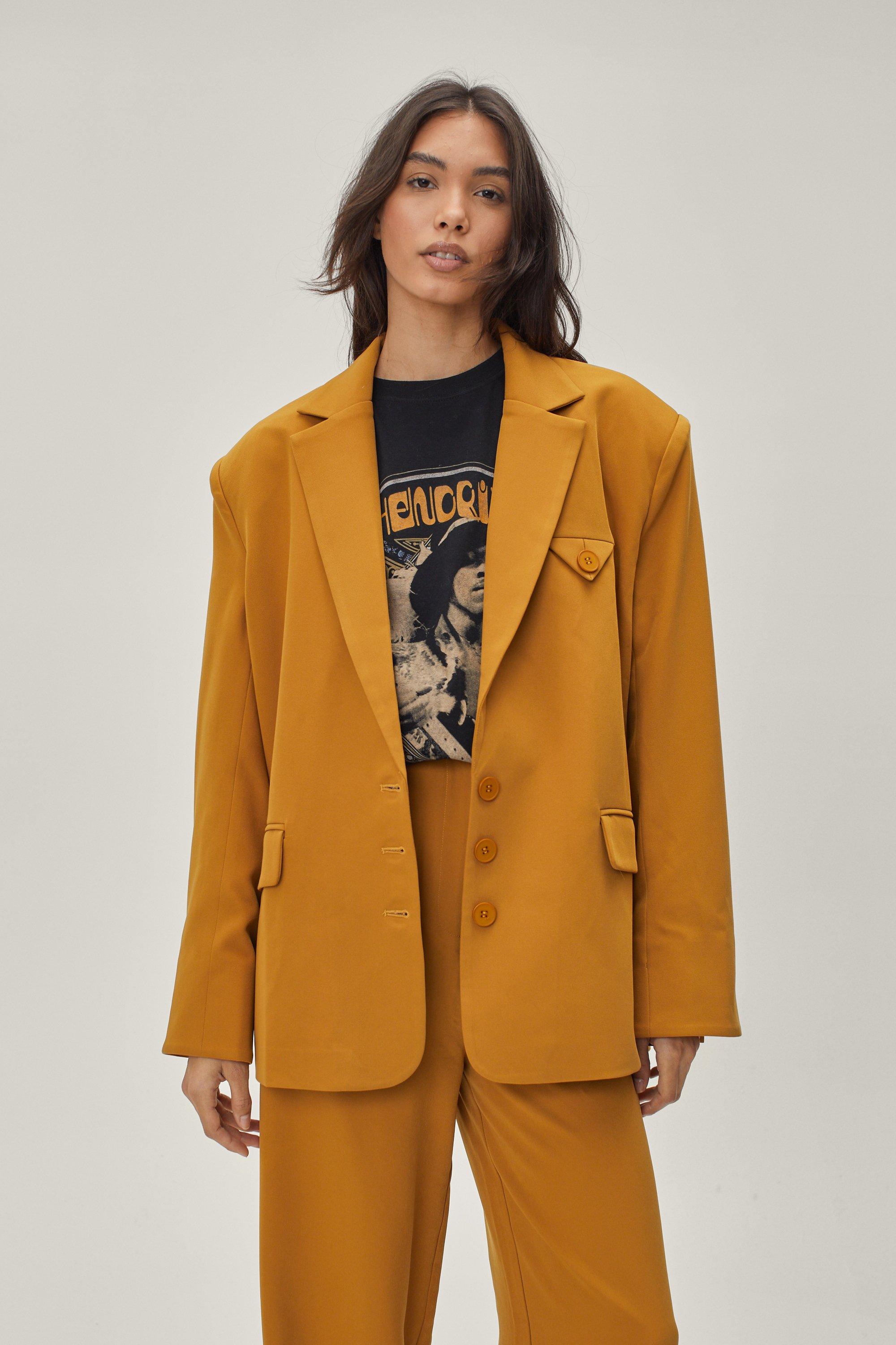 Premium - Blazer De Costume Oversize À Épaulettes Et Poches - Jaune - 38, Jaune