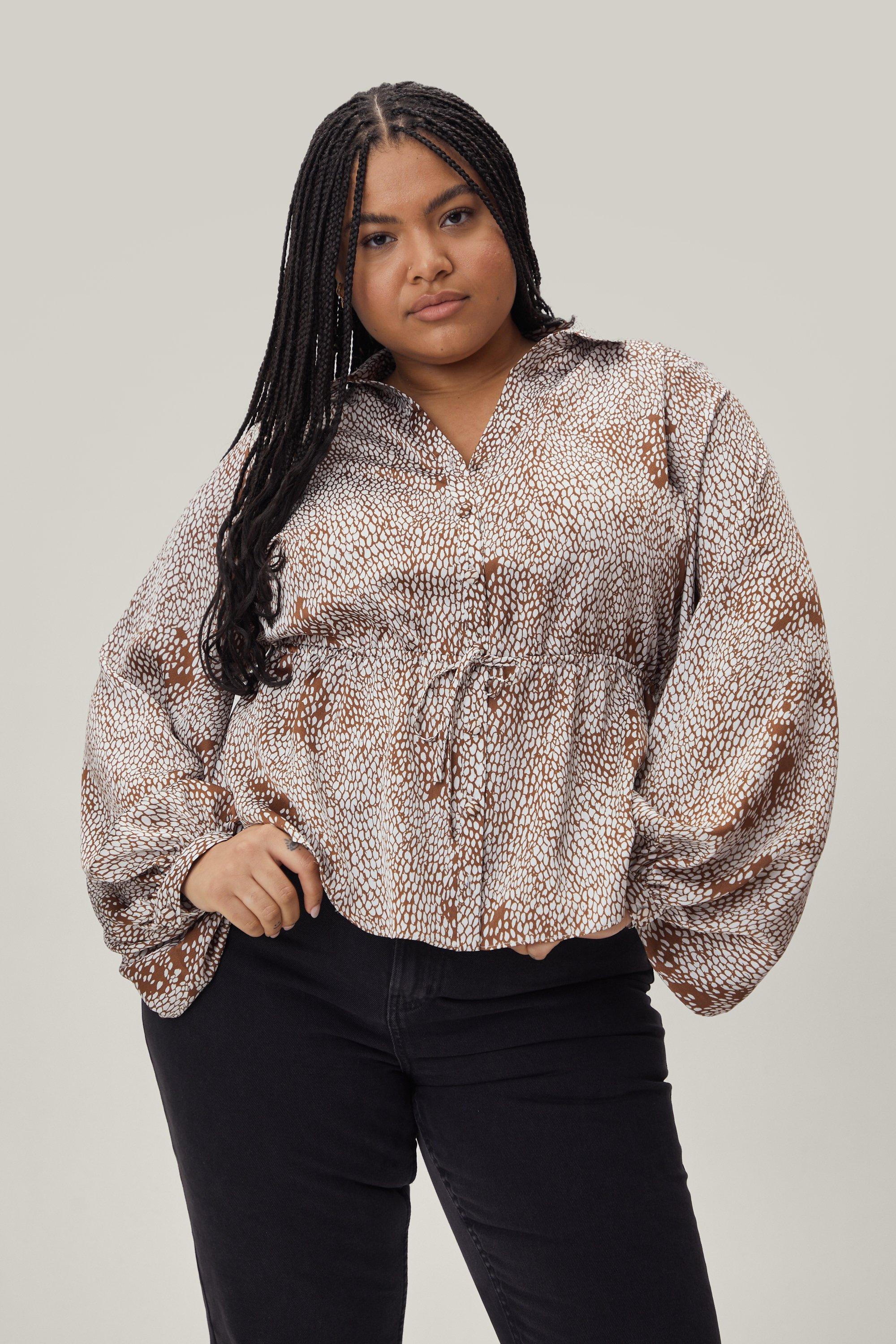 Chemise Taille Haute À Nouer Imprimé Animal - Grande Taille - Marron - 48, Marron