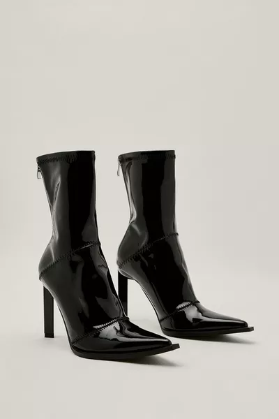 Patent Pointed Sock Boots