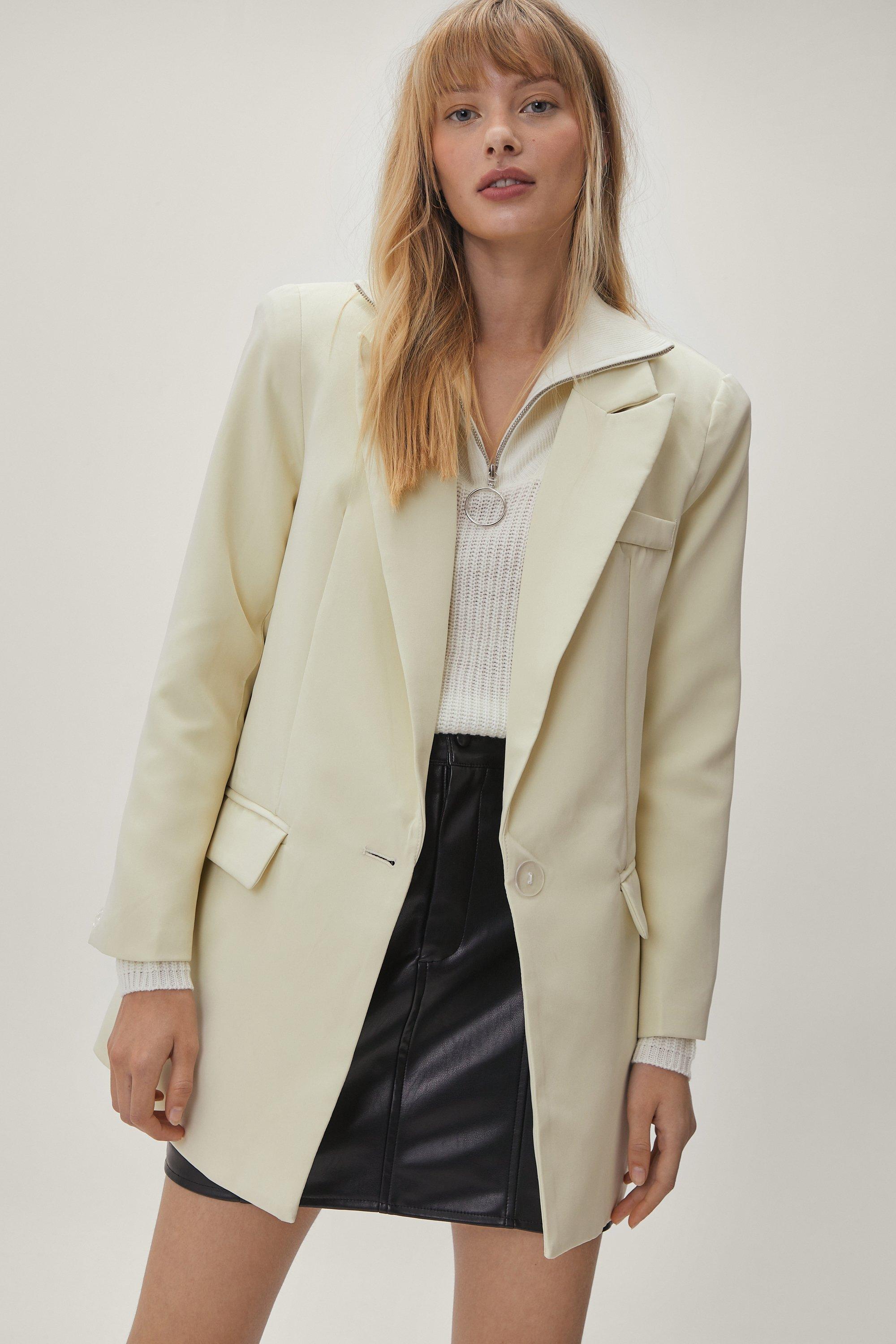 Blazer Oversize À Épaulettes Et Poches - Blanc - S, Blanc