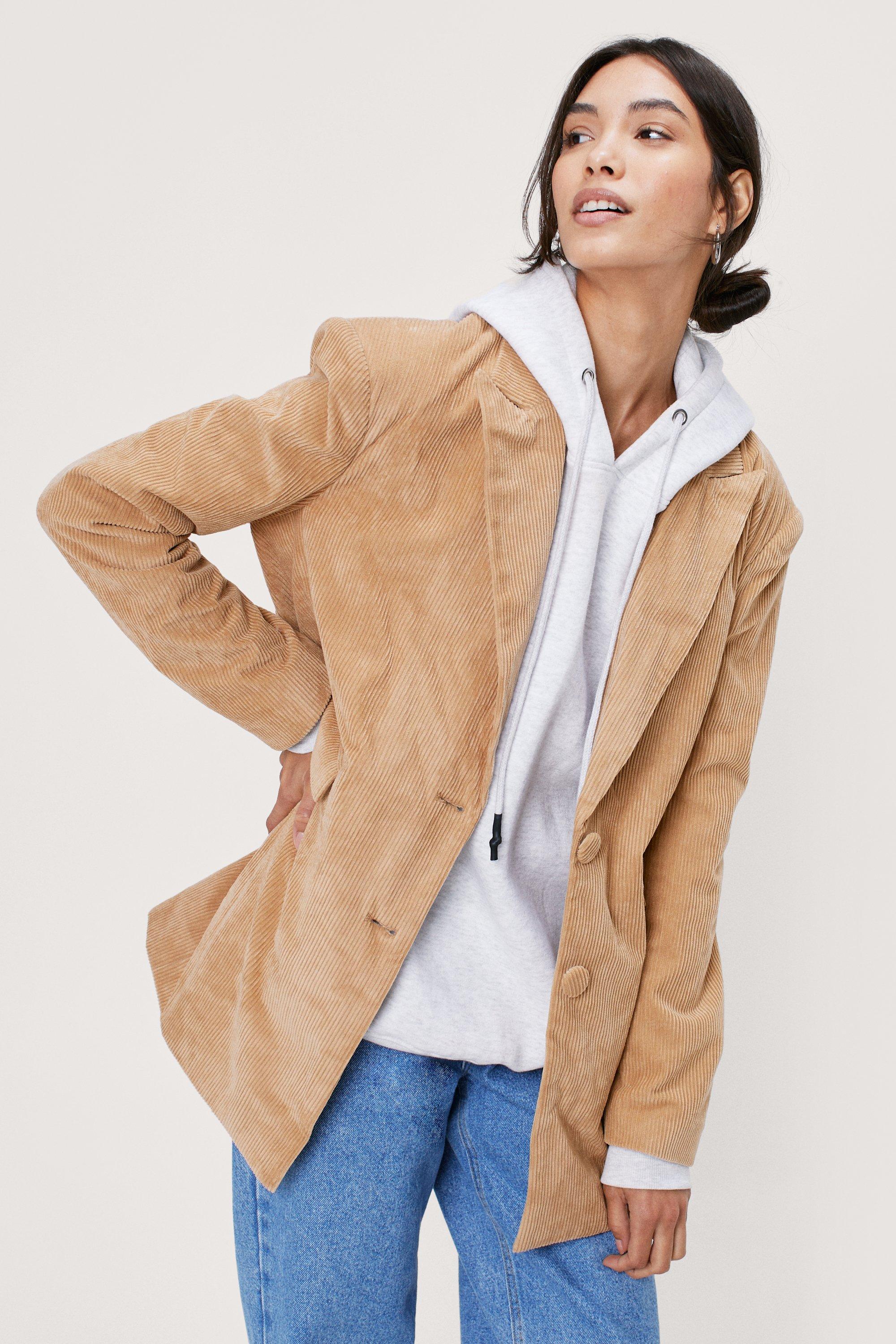 Blazer Ample En Velours Côtelé À Poches - Beige - 36, Beige