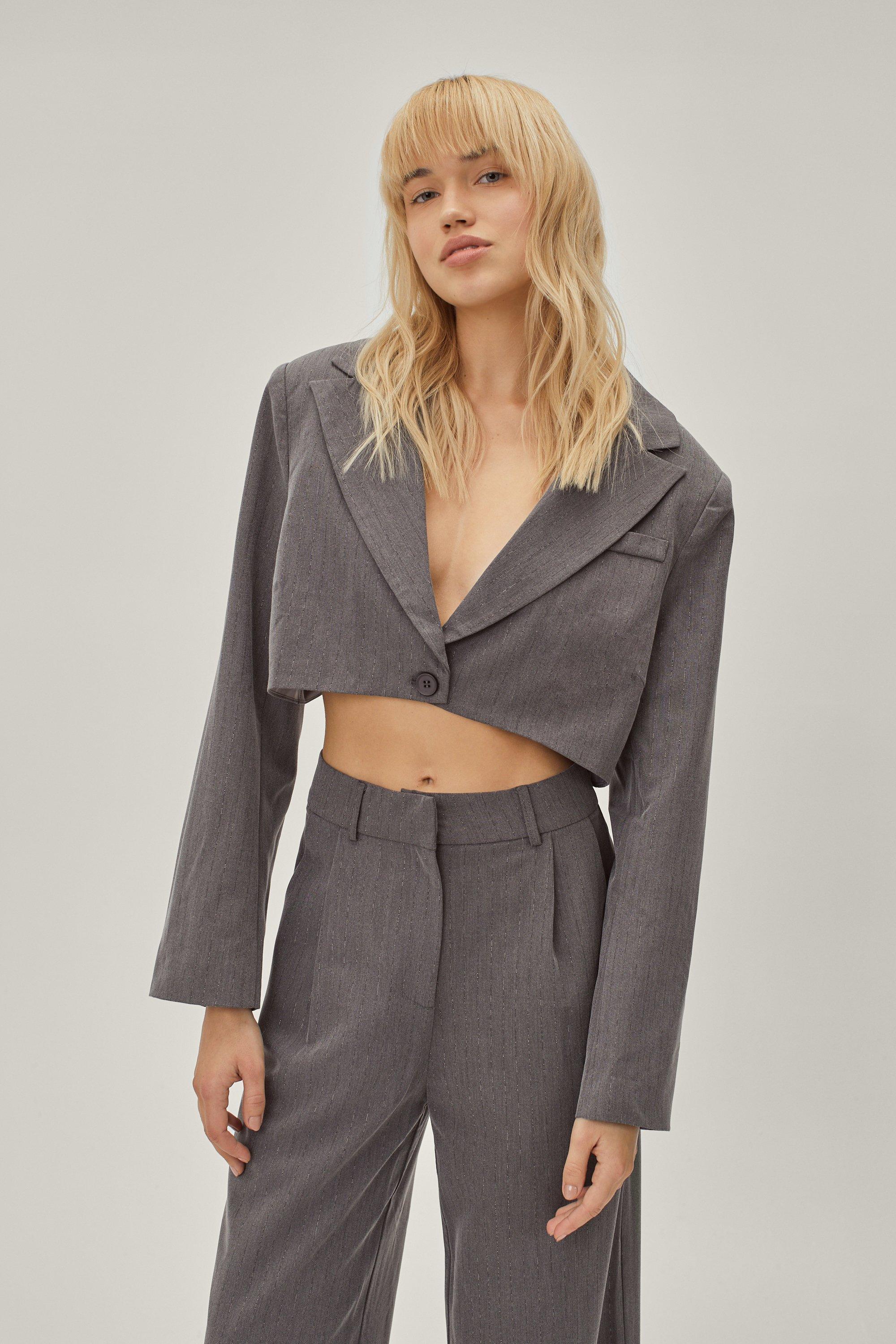 Blazer De Tailleur À Carreaux Rayés À Dos Incurvé - Gris - 42, Gris