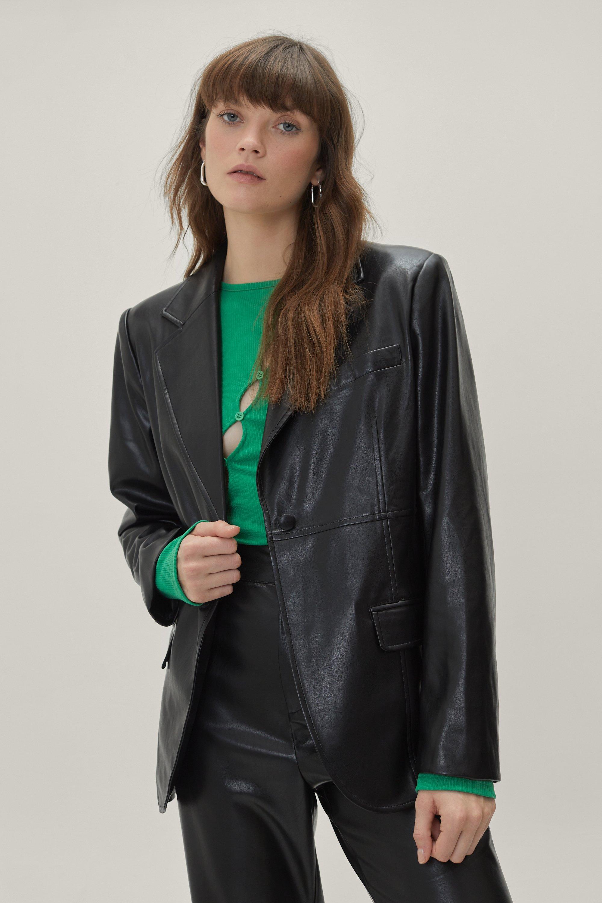 Blazer En Similicuir De Qualité Supérieure Avec Pochettes - Noir - 36, Noir