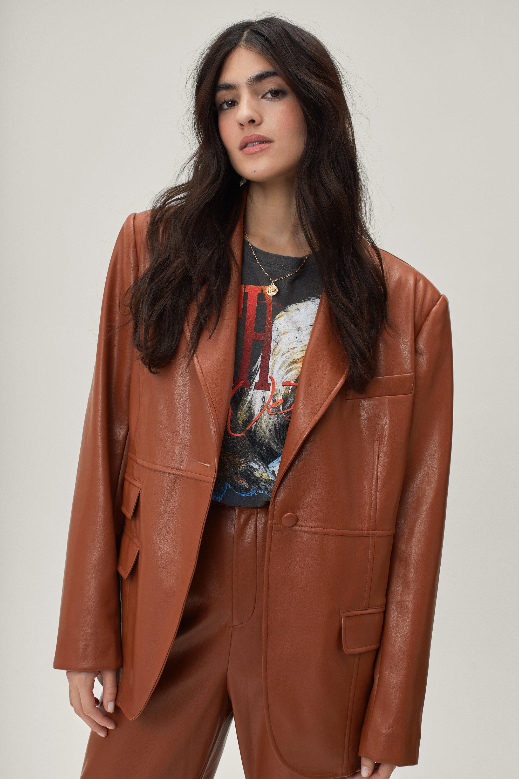 Blazer En Similicuir De Qualité Supérieure Avec Pochettes - Orange - 38, Orange