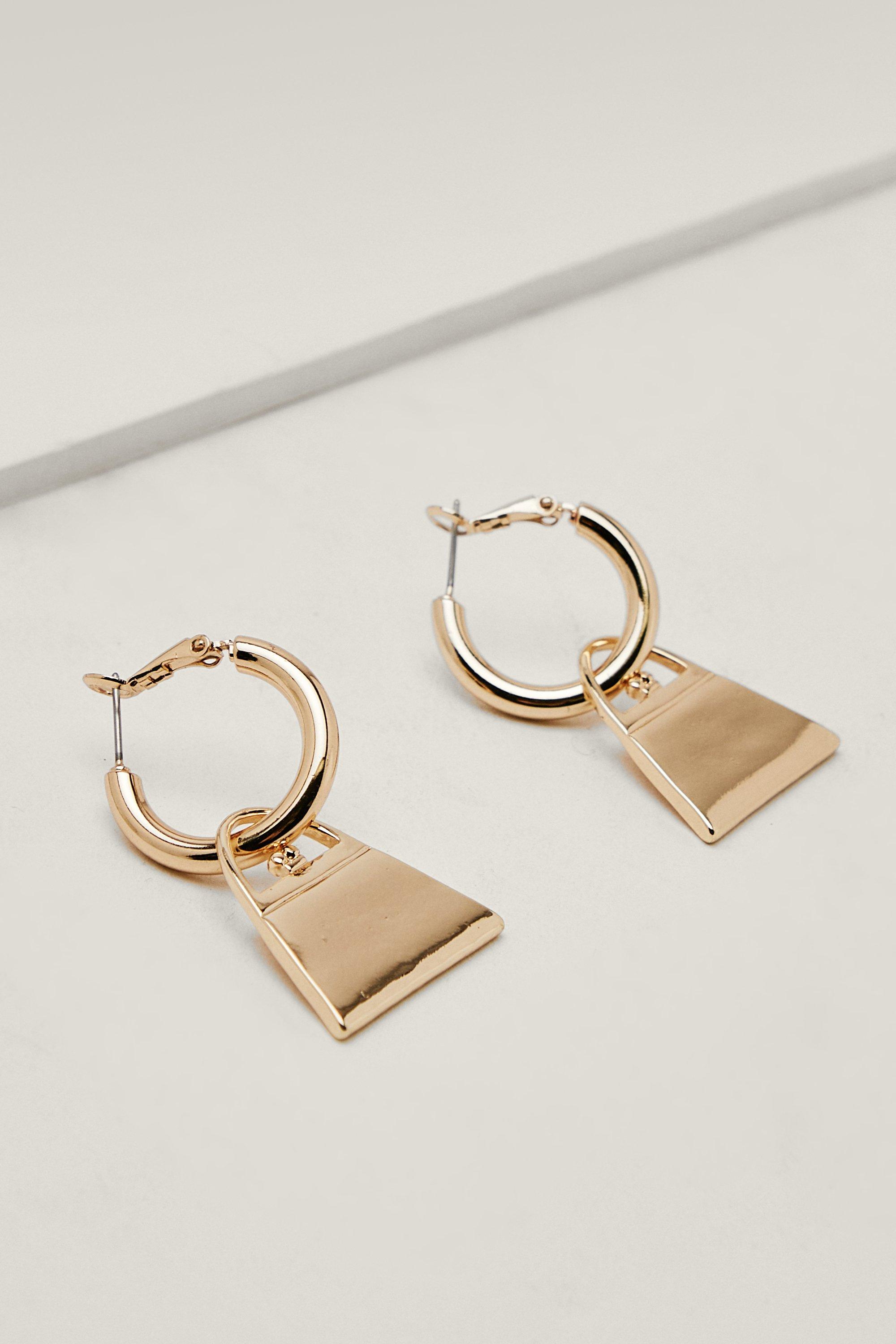 Recycled Mini Bag Drop Hoop Earrings - Métallique - One Size, Métallique
