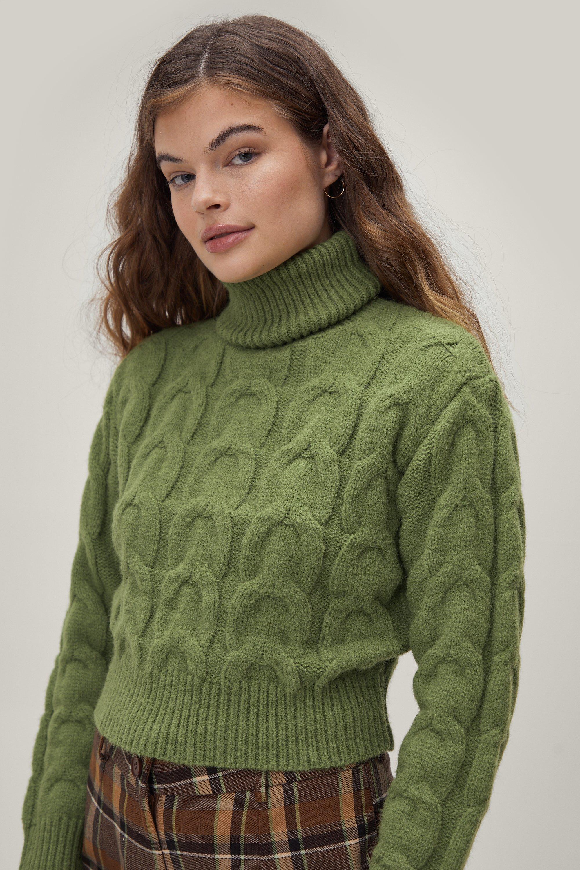 Vintage Sweaters – 1910s, 1920s, 1930s Pictures Womens Recycled Content Cable Turtle Neck Jumper - Green - 12 $29.70 AT vintagedancer.com