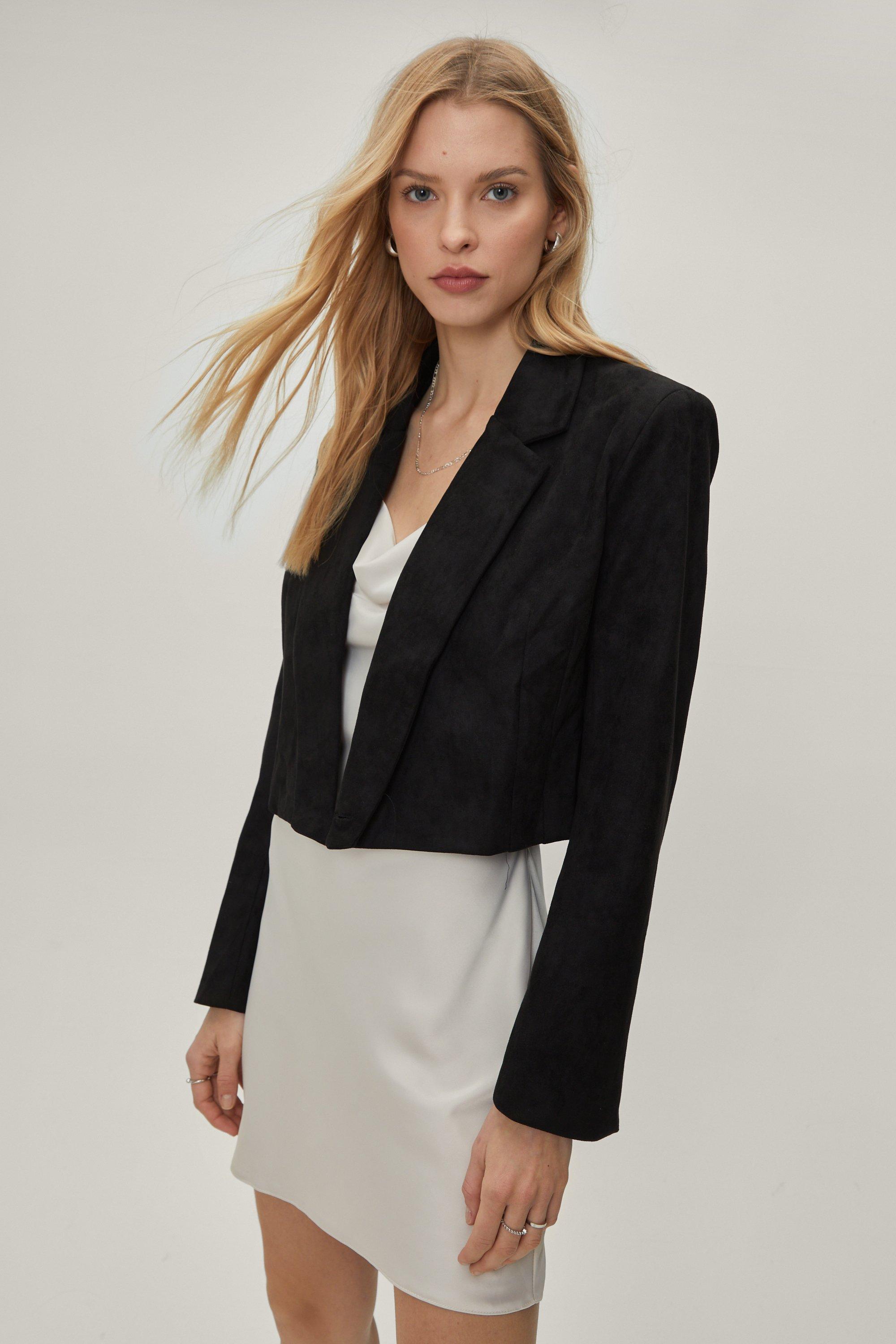 Blazer Court En Faux Daim - Noir - S, Noir