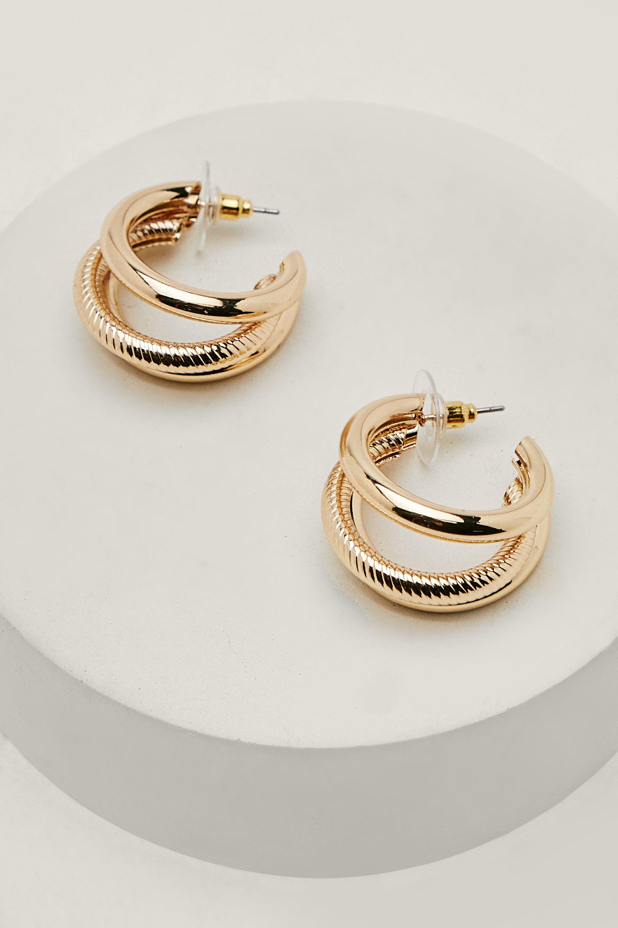 Boucles D'Oreilles À Trois Anneaux En Métal Recyclé Texturé - Métallique - One Size, Métallique