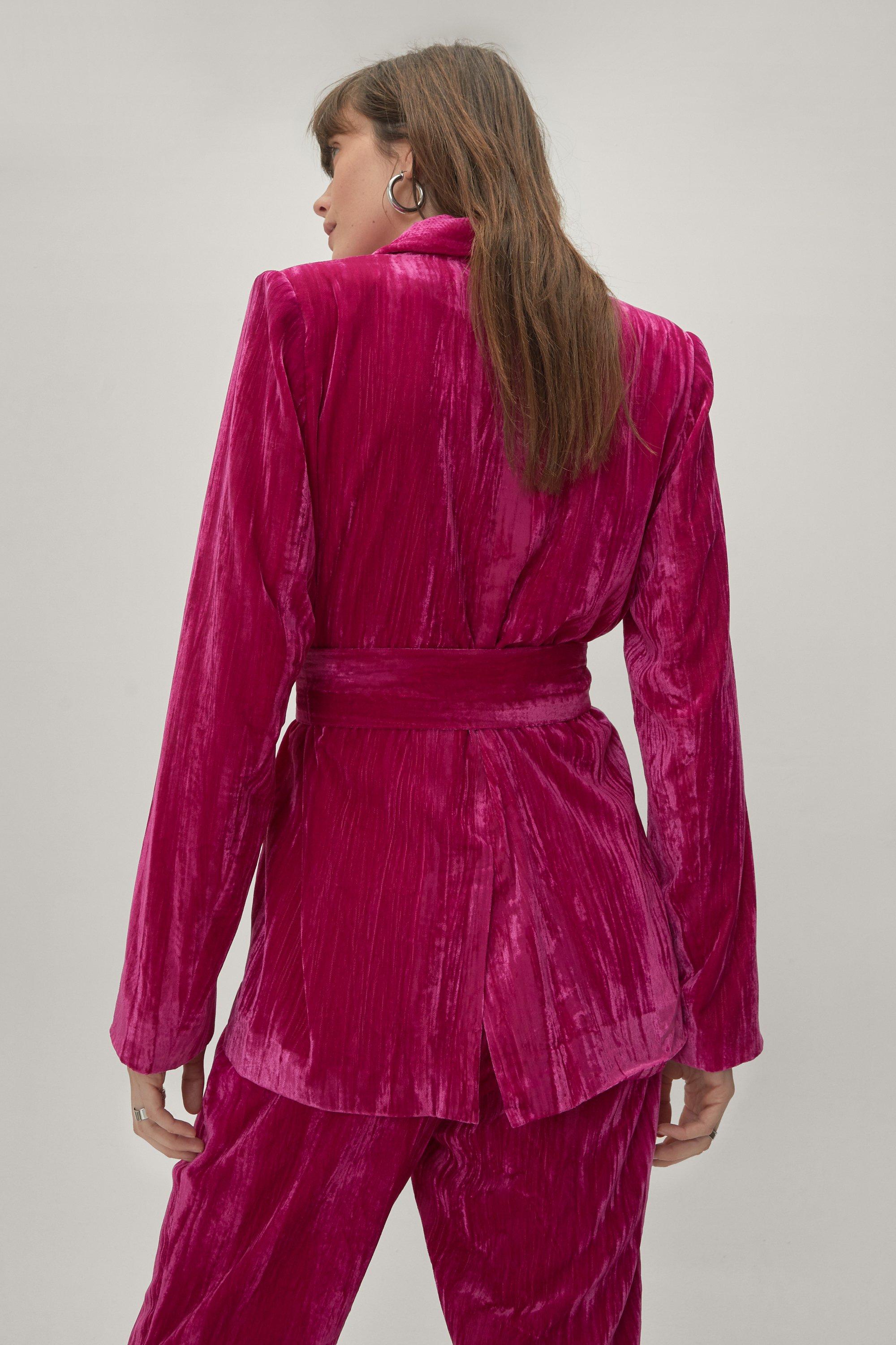 Veste Blazer En Velours Ceinturée - Rose - 36, Rose