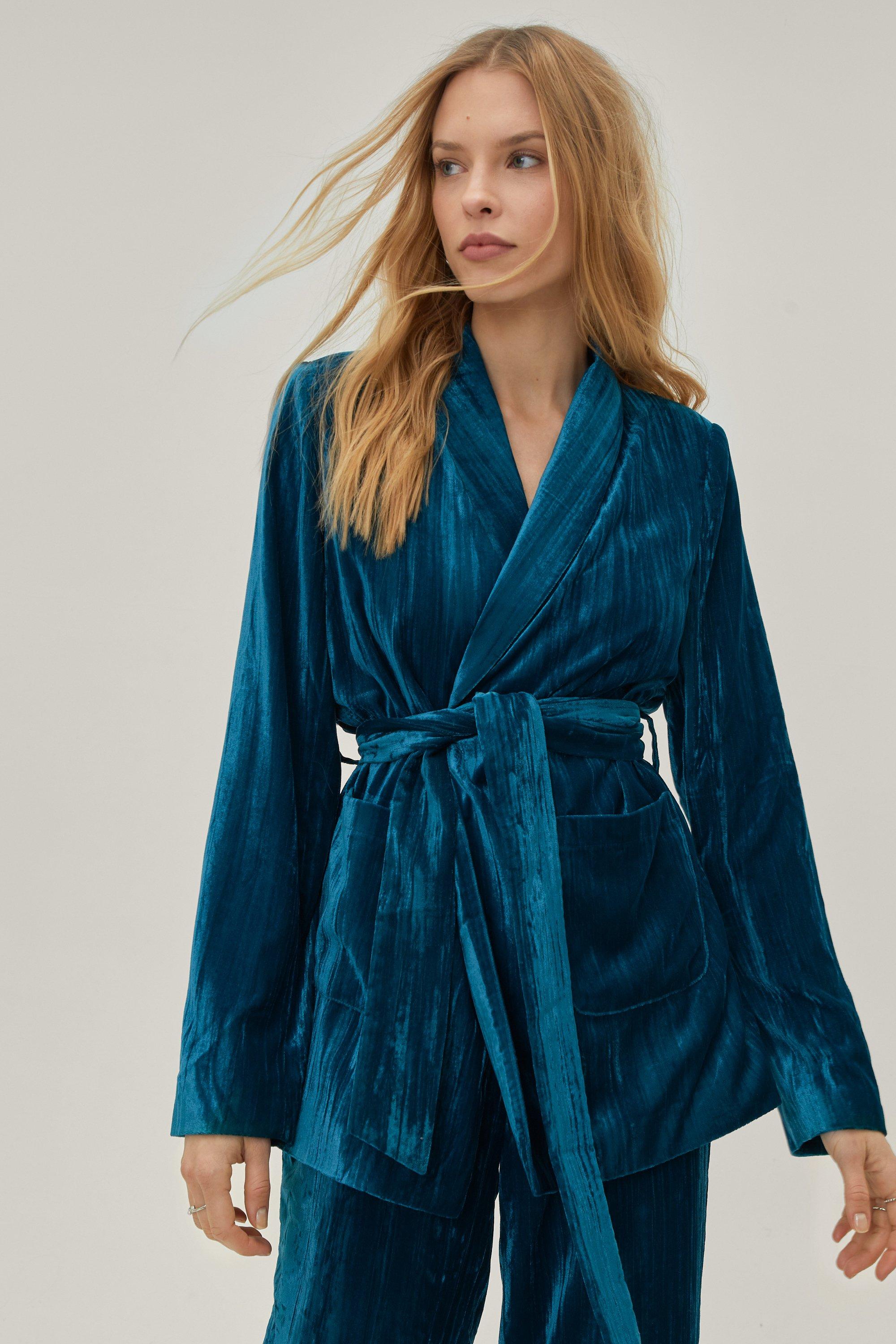 Veste Blazer En Velours Ceinturée - Vert - 38, Vert