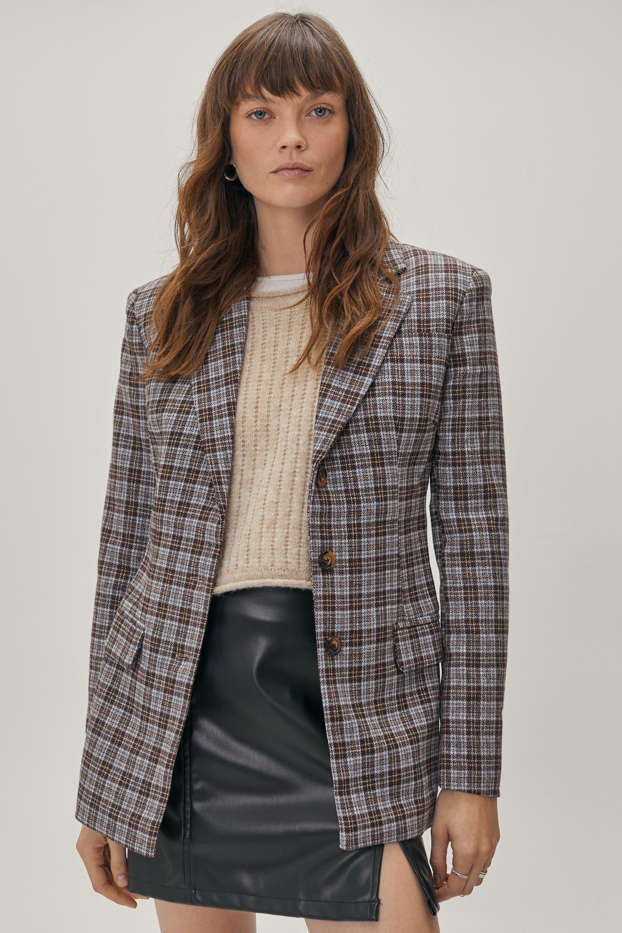 Blazer À Manches Longues Et Imprimé Carreaux - Bleu - 32, Bleu